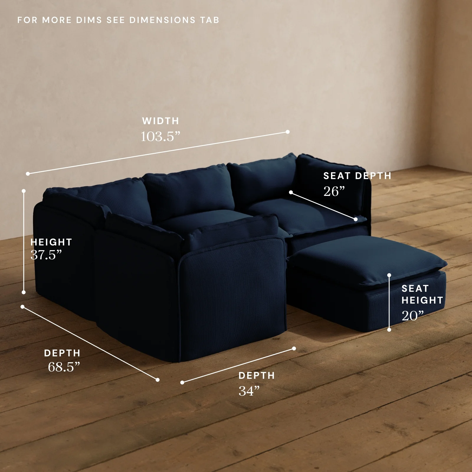 Modular Washable 4-Seater Corner Sectional + Ottoman in Sumi | Deluxe+ Seat | Cloud Pillow - Image 5