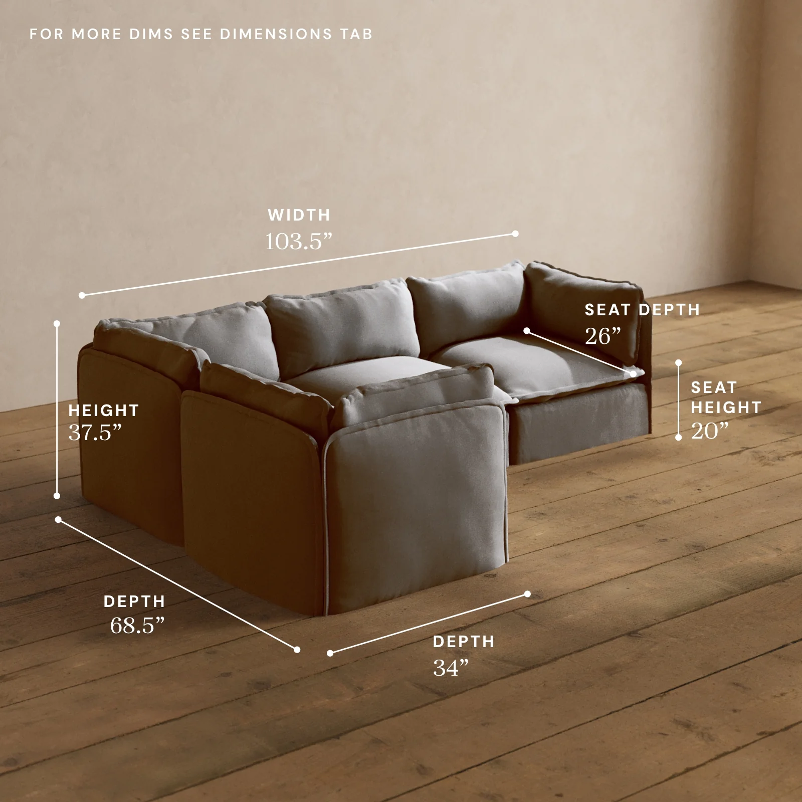 Modular Washable 4-Seater Corner Sectional in Pumice | Memorix+ Seat | Contour Pillow - Image 5