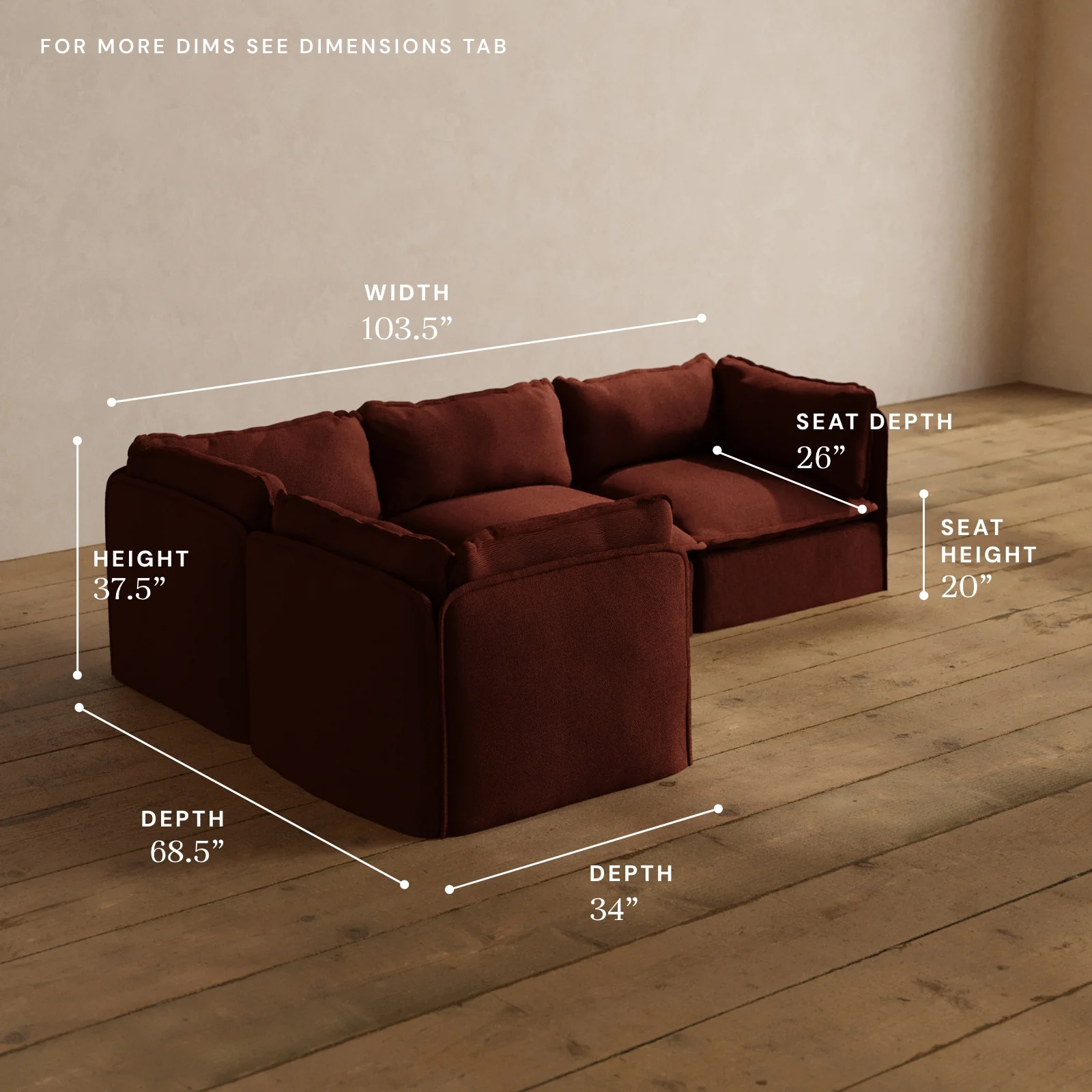 Modular Washable 4-Seater Corner Sectional in Rust | Deluxe+ Seat | Cloud Pillow - Image 5