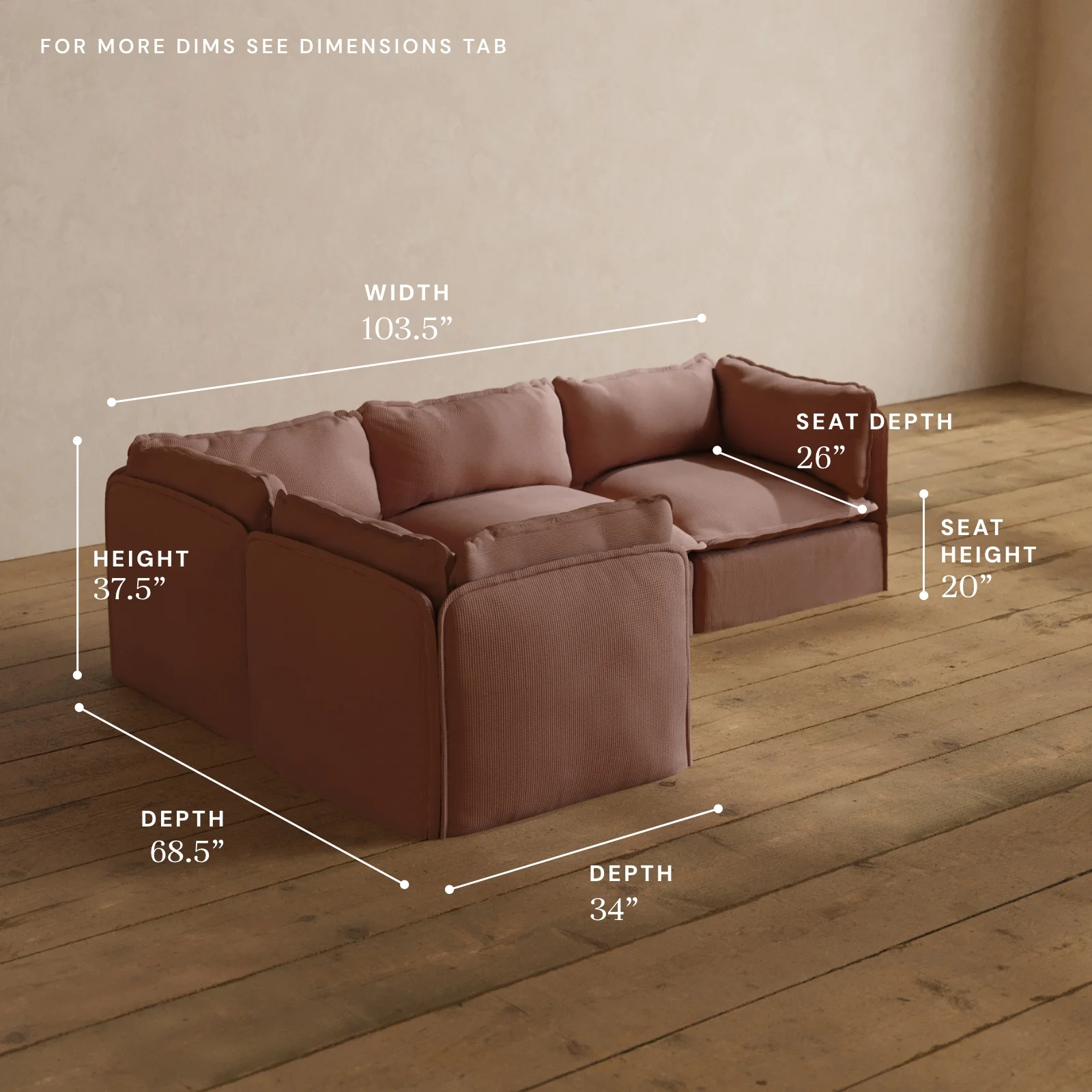 Modular Washable 4-Seater Corner Sectional in Sakura | Memorix+ Seat | Contour Pillow - Image 5