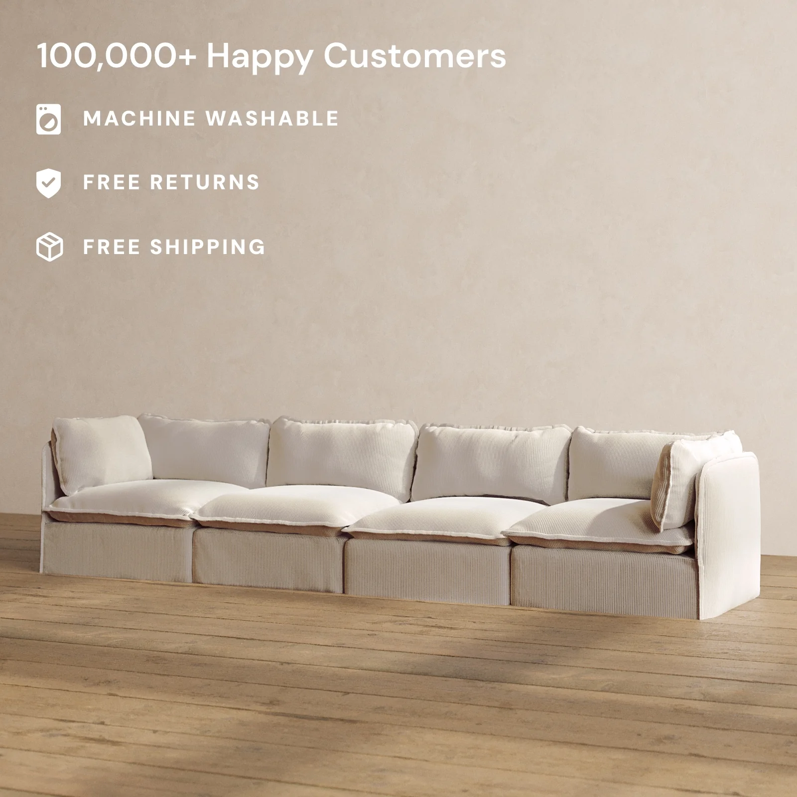 Modular Washable 4-Seater in Milk | Deluxe+ Seat | Cloud Pillow - Image 2