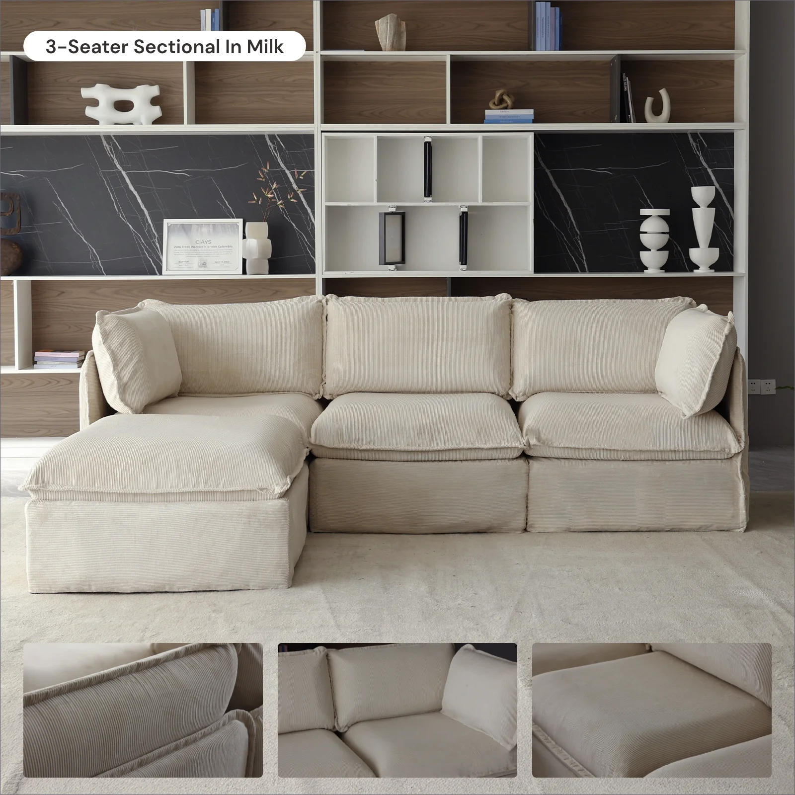 Modular Washable 4-Seater in Milk | Deluxe+ Seat | Cloud Pillow - Image 7