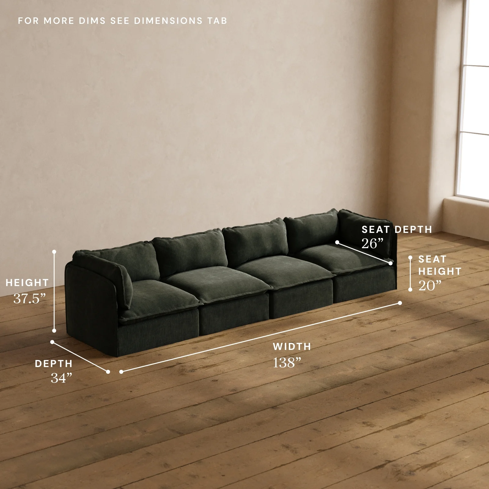 Modular Washable 4-Seater in Olivine | Deluxe+ Seat | Cloud Pillow - Image 5