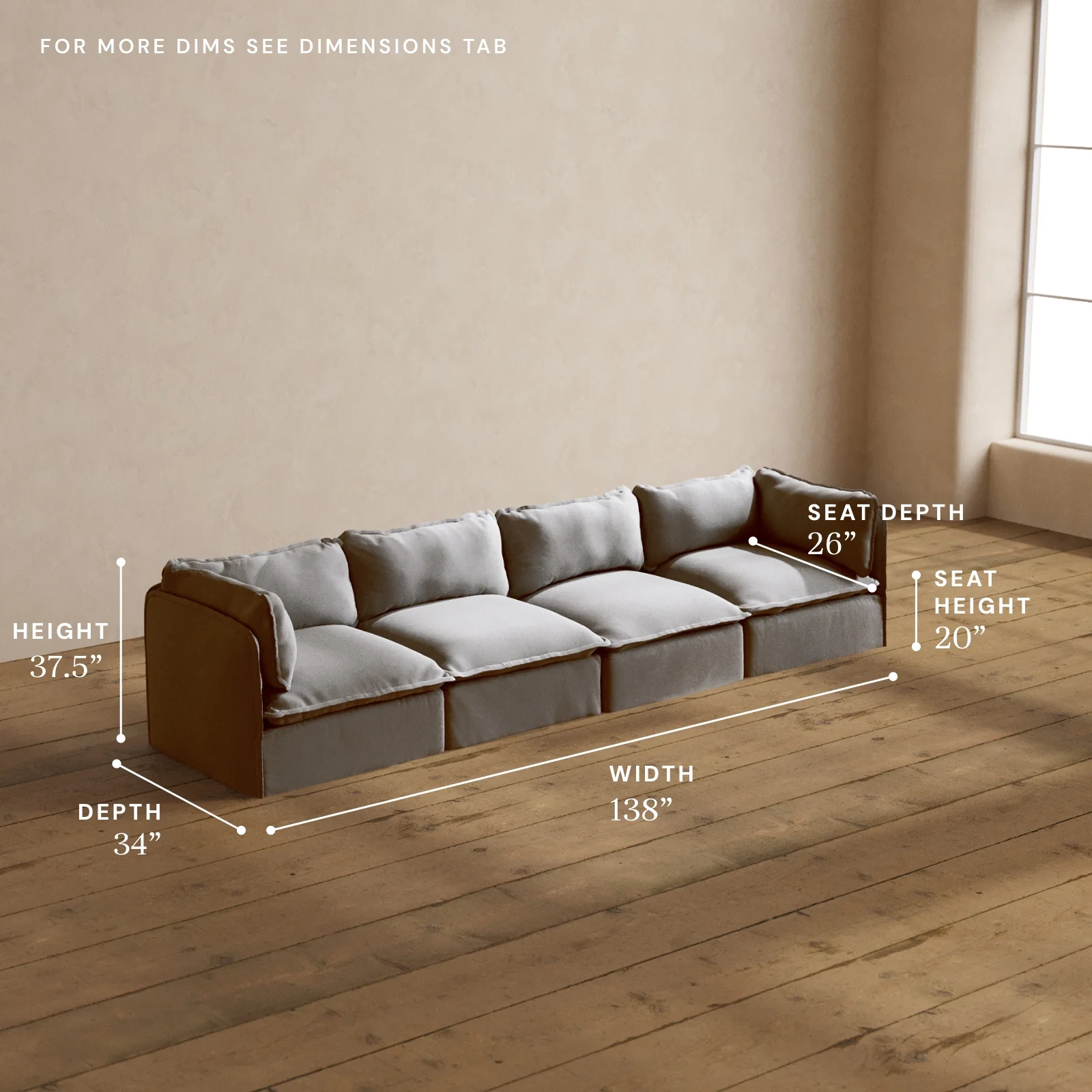 Modular Washable 4-Seater in Pumice | Memorix+ Seat | Contour Pillow - Image 5