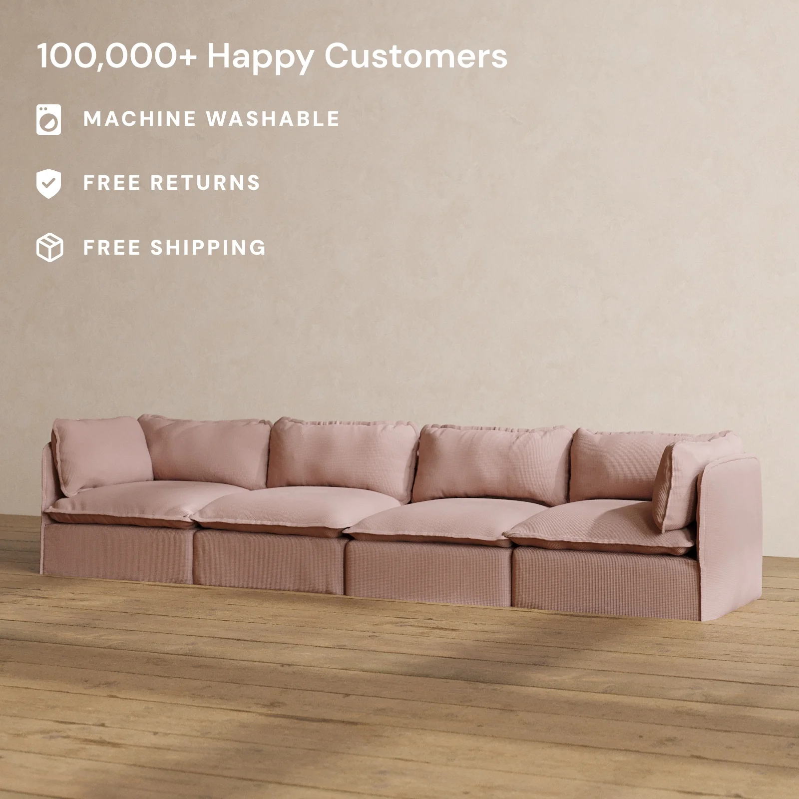 Modular Washable 4-Seater in Sakura | Deluxe+ Seat | Cloud Pillow - Image 2