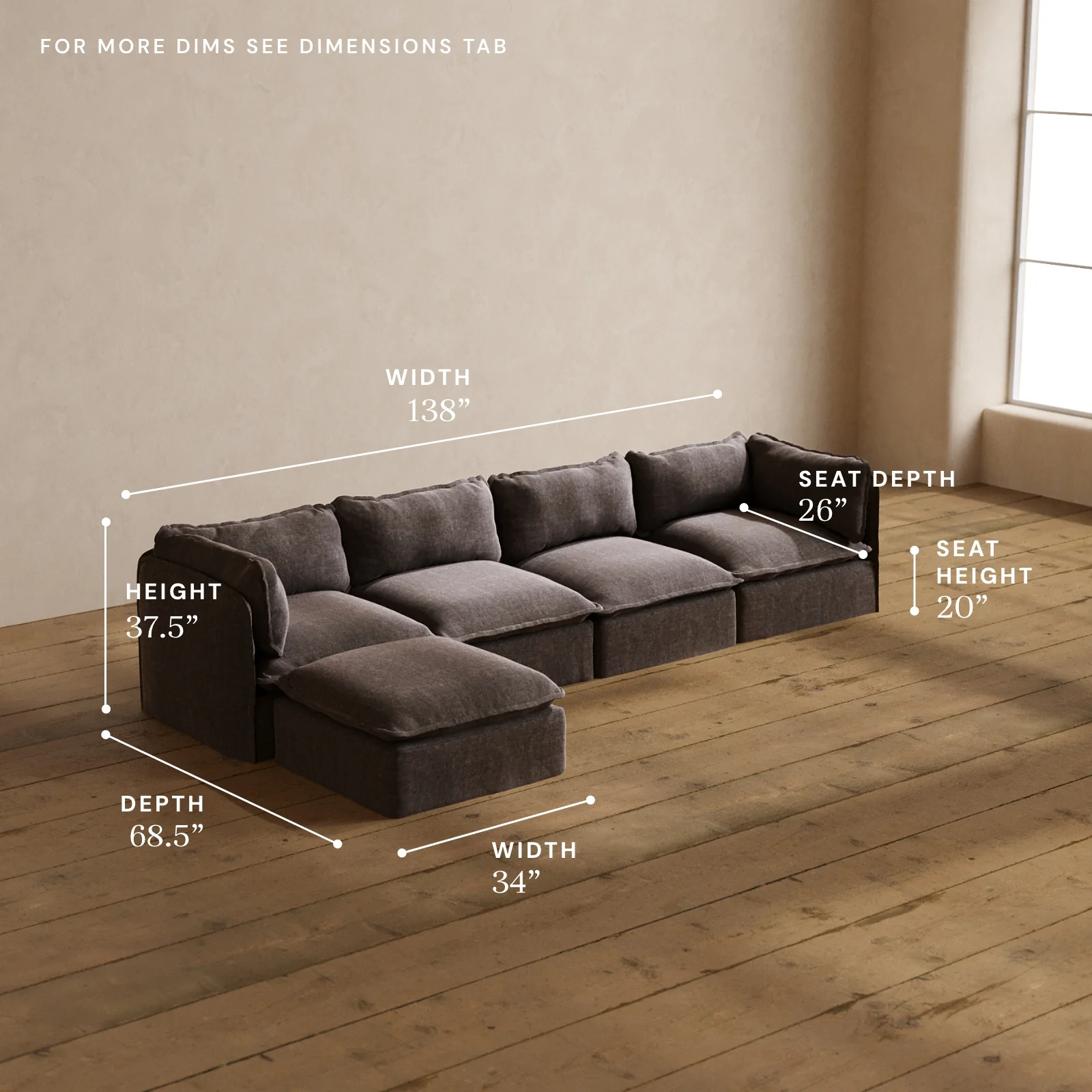Modular Washable 4-Seater Sectional in Caviar | Deluxe+ Seat | Cloud Pillow - Image 5