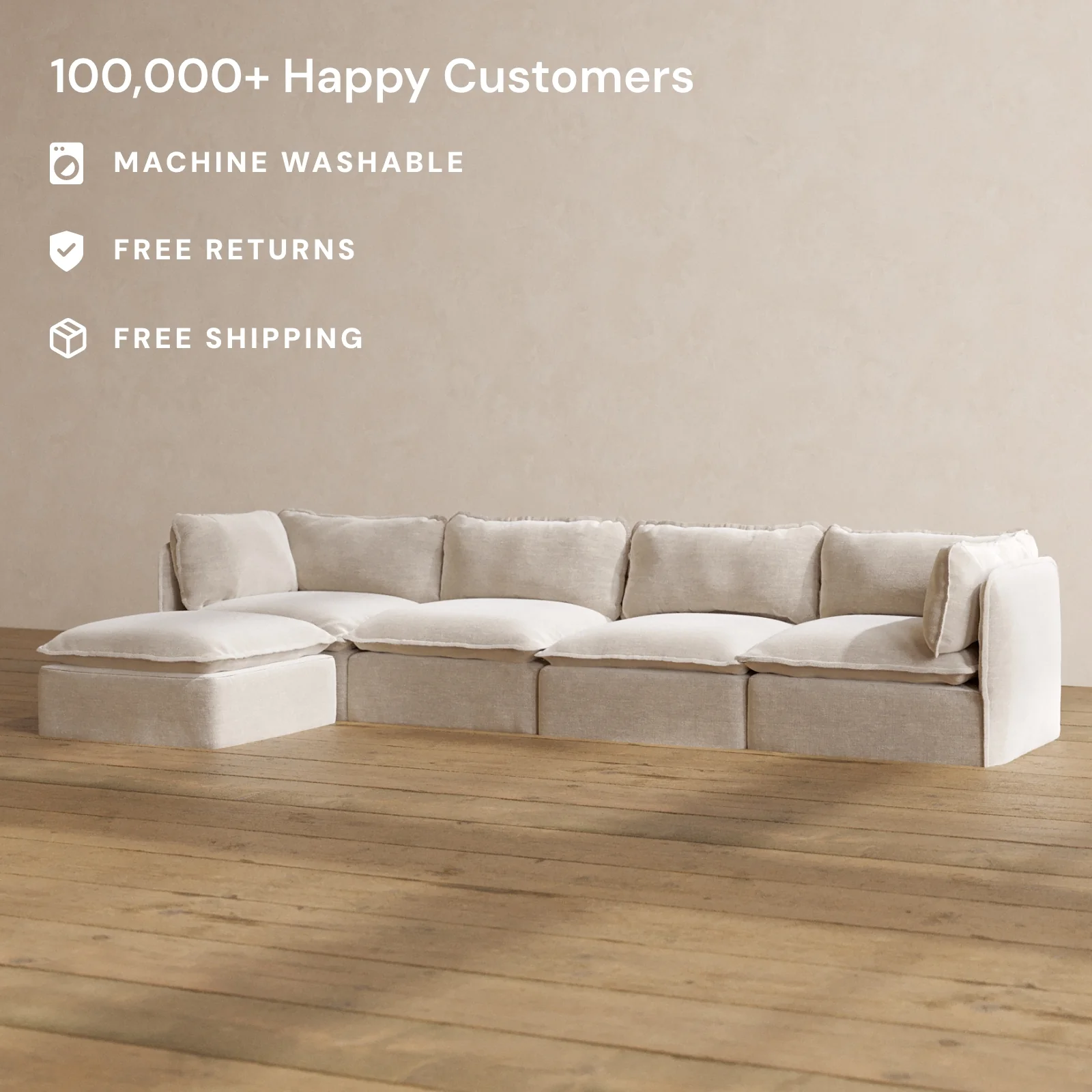 Modular Washable 4-Seater Sectional in Mist | Memorix+ Seat | Contour Pillow - Image 2