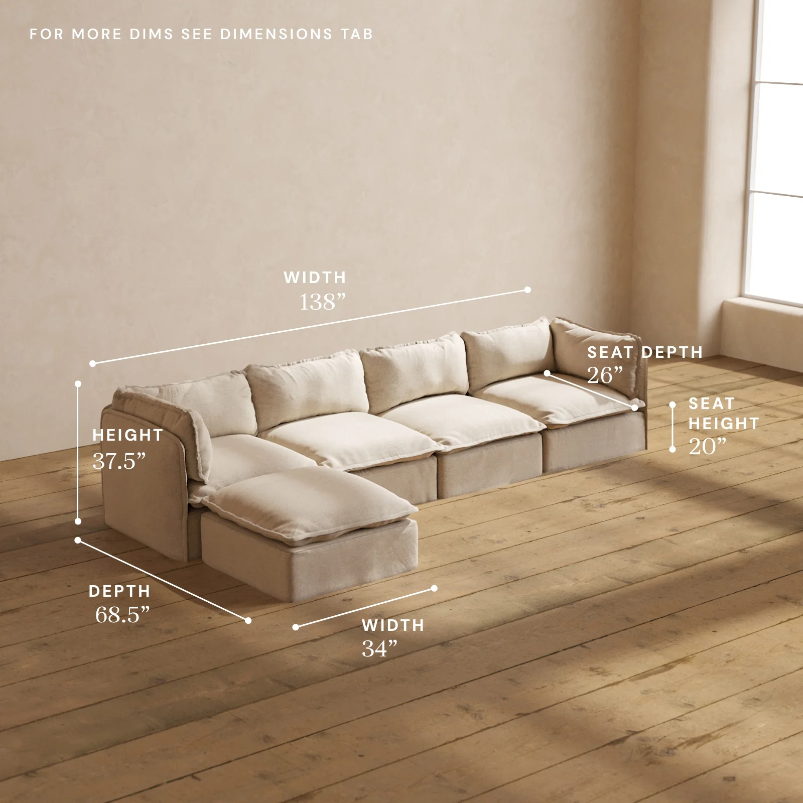 Modular Washable 4-Seater Sectional in Oat | Memorix+ Seat | Contour Pillow - Image 5