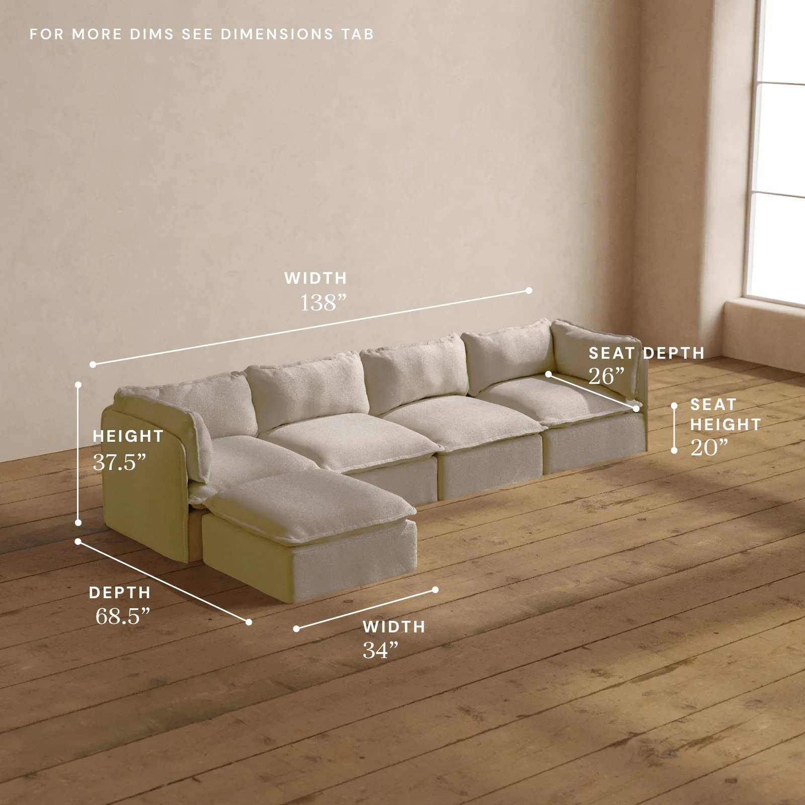 Modular Washable 4-Seater Sectional in Powder | Memorix+ Seat | Contour Pillow - Image 5