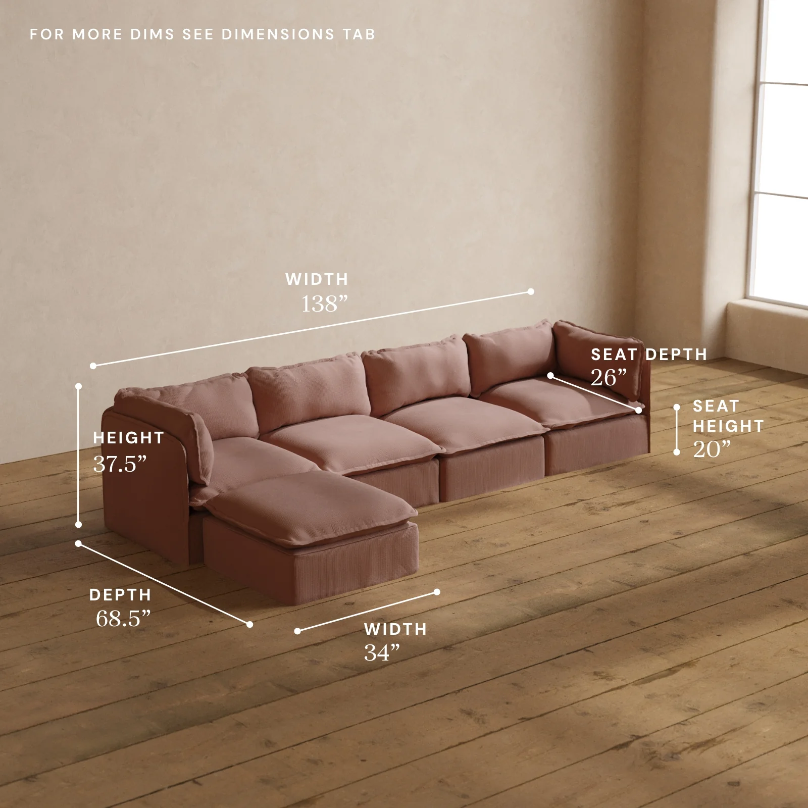 Modular Washable 4-Seater Sectional in Sakura | Memorix+ Seat | Contour Pillow - Image 5