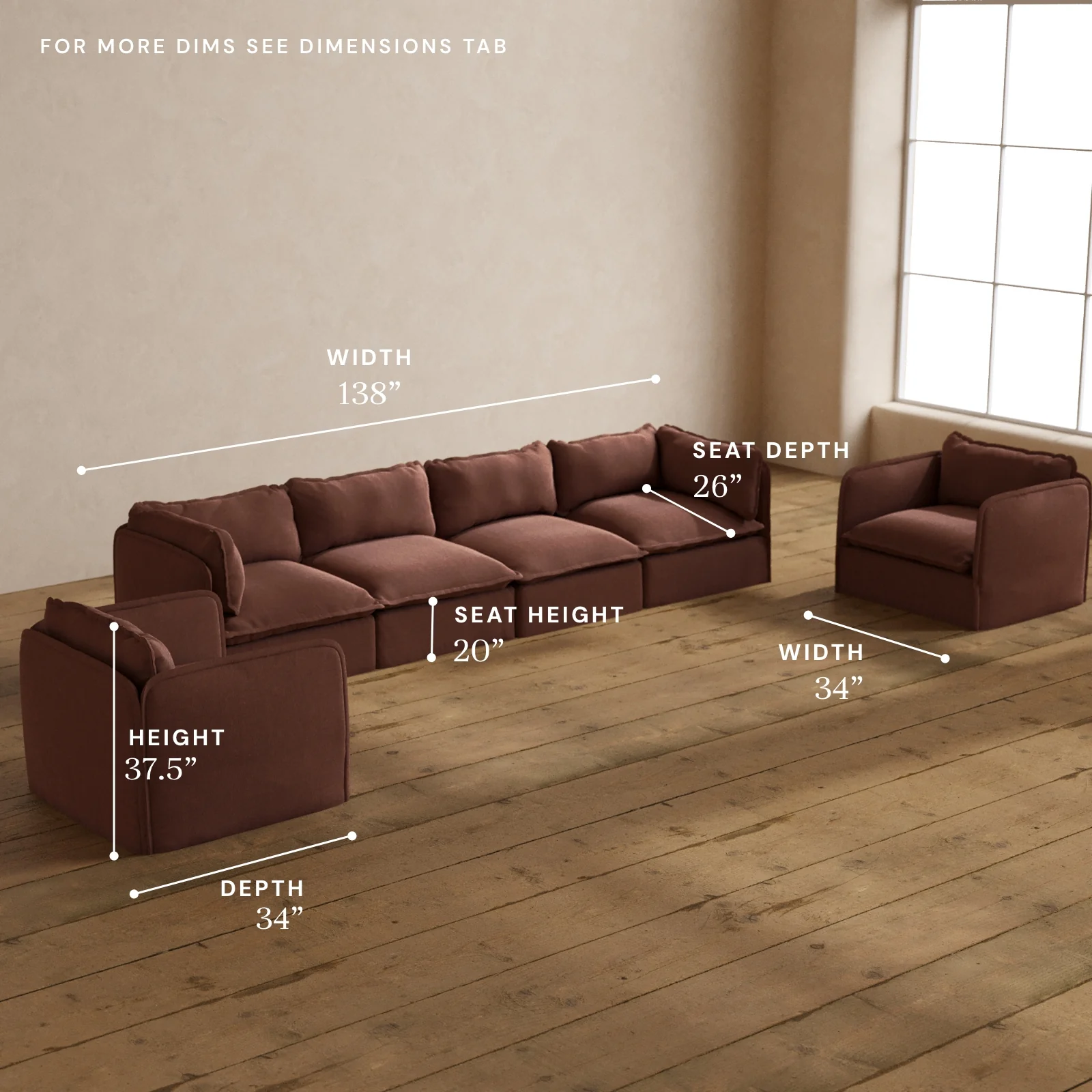 Modular Washable 4-Seater Sofa + Armchair Set in Chestnut | Deluxe+ Seat | Cloud Pillow - Image 5