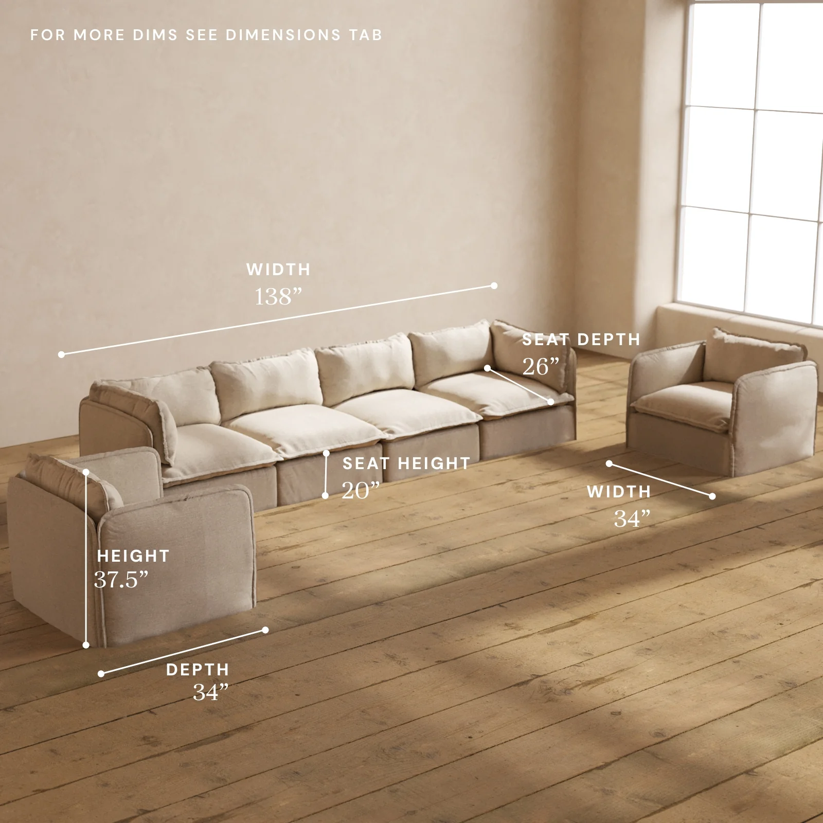 Modular Washable 4-Seater Sofa + Armchair Set in Oat | Memorix+ Seat | Contour Pillow - Image 5