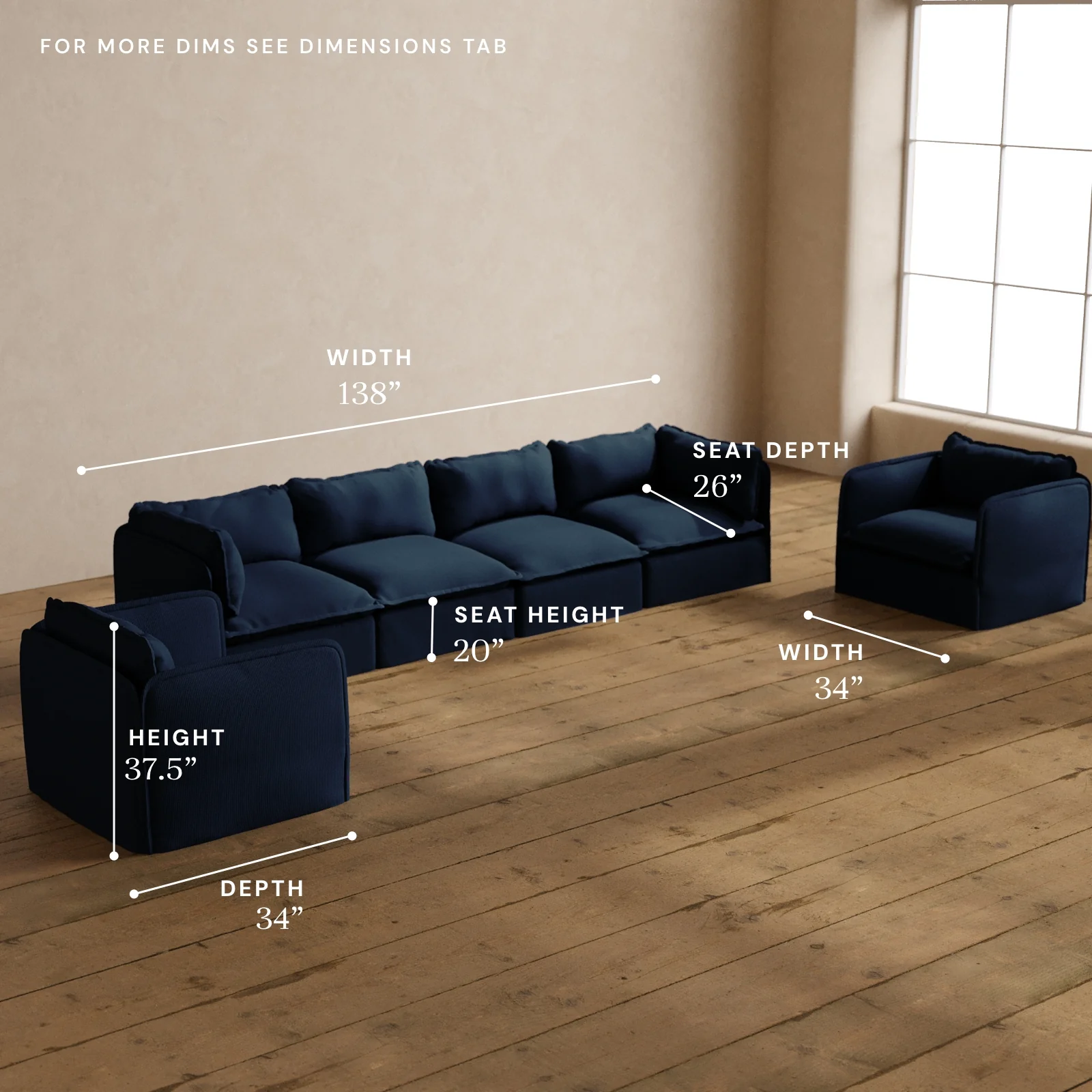 Modular Washable 4-Seater Sofa + Armchair Set in Sumi | Deluxe+ Seat | Cloud Pillow - Image 5