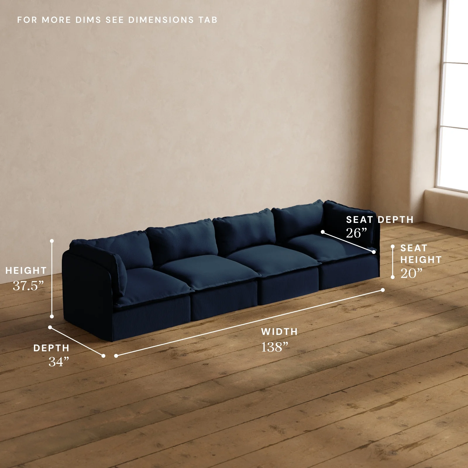 Modular Washable 4-Seater in Sumi | Deluxe+ Seat | Cloud Pillow - Image 5