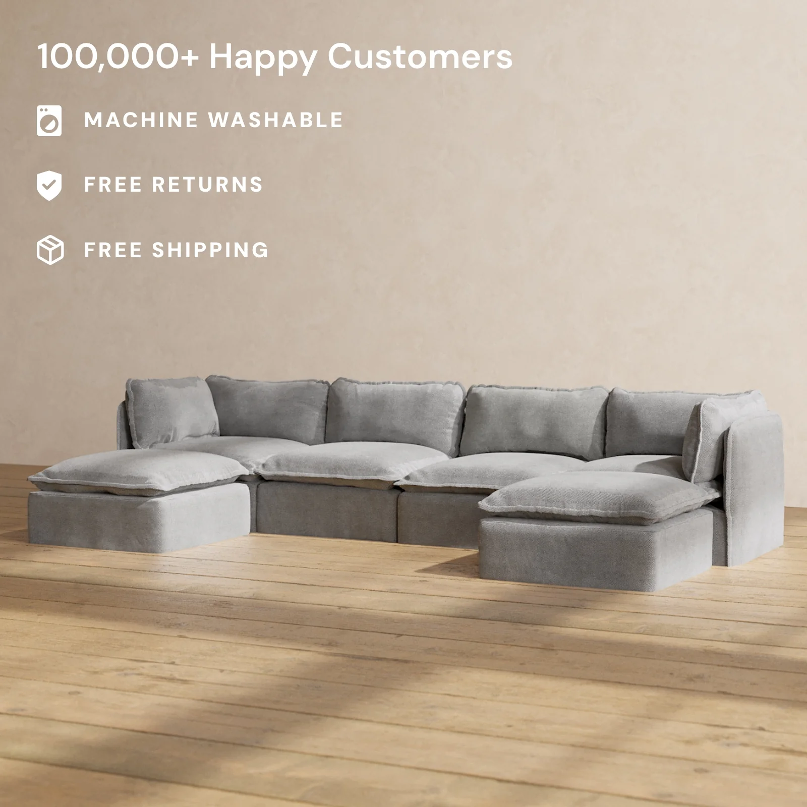 Modular Washable 4-Seater U-Sectional in Ash | Memorix+ Seat | Contour Pillow - Image 2