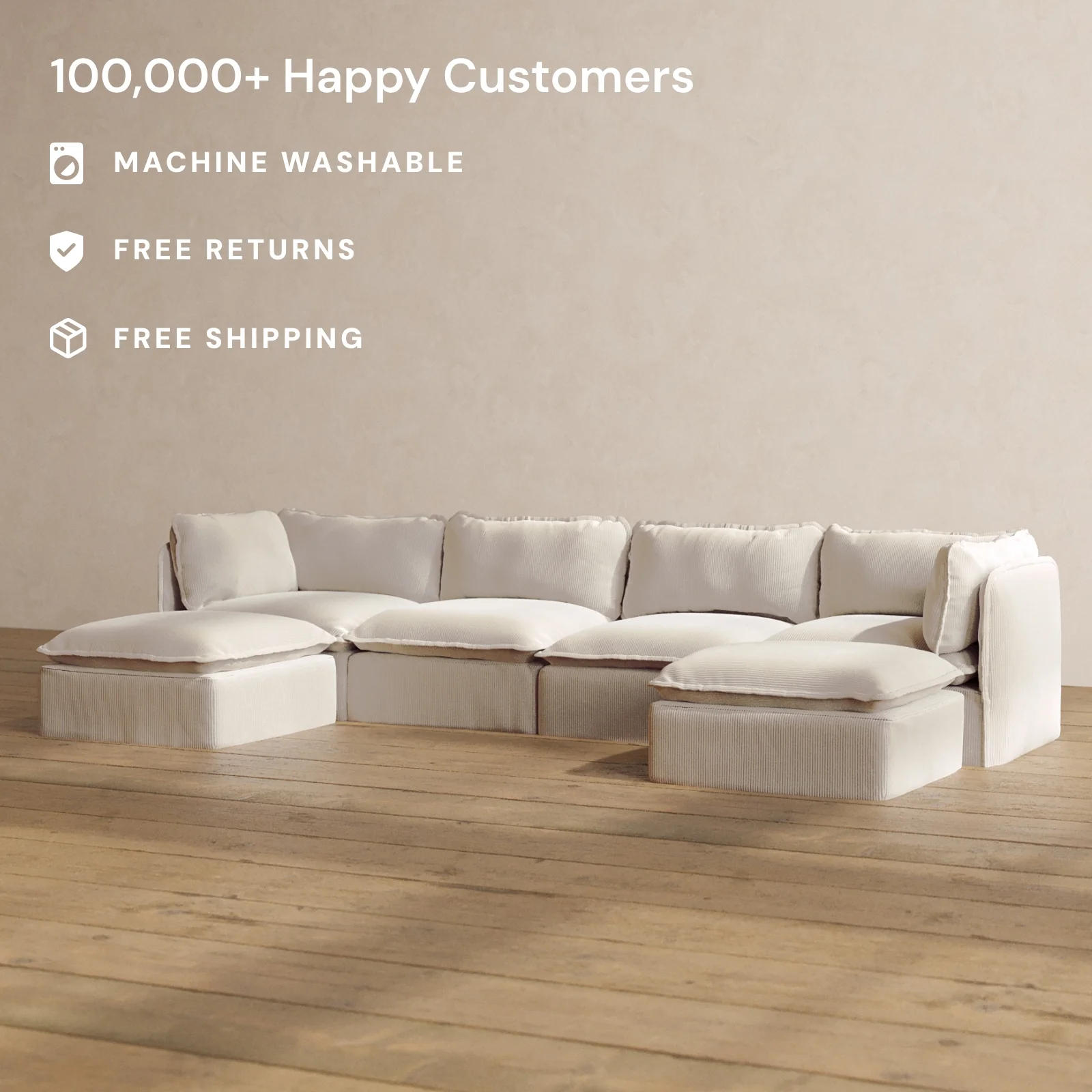 Modular Washable 4-Seater U-Sectional in Milk | Memorix+ Seat | Contour Pillow - Image 2