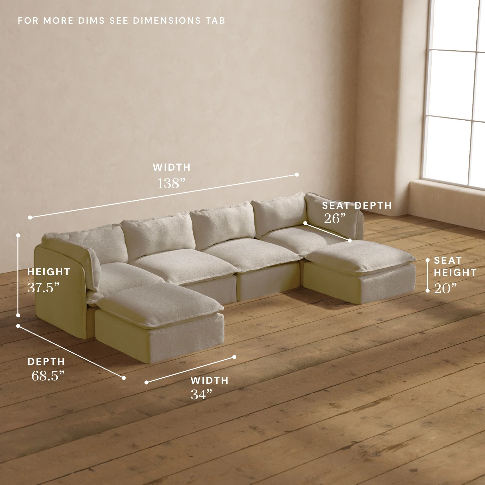 Modular Washable 4-Seater U-Sectional in Powder | Memorix+ Seat | Contour Pillow - Image 5