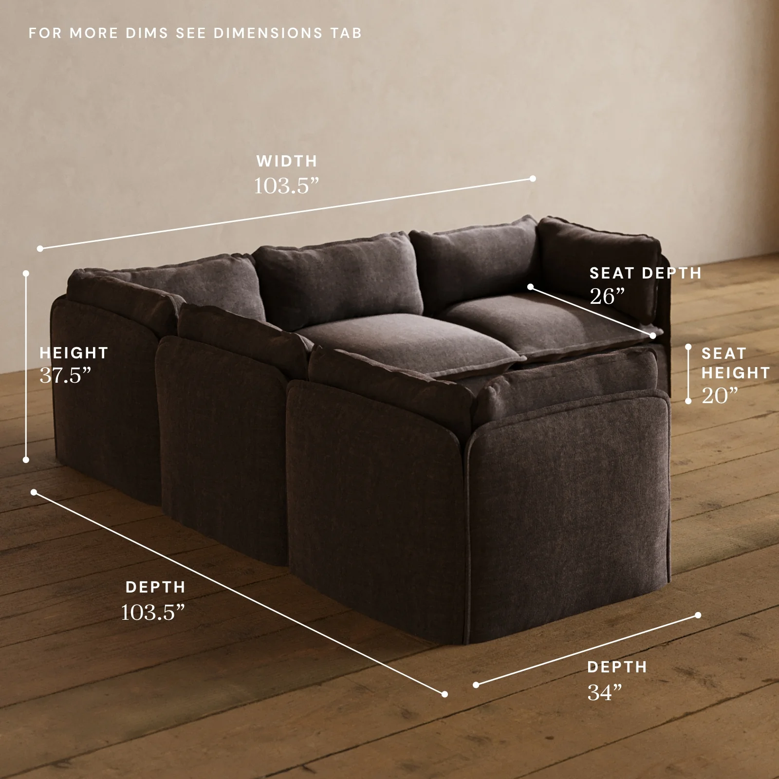 Modular Washable 5-Seater Corner Sectional in Caviar | Memorix+ Seat | Contour Pillow - Image 5