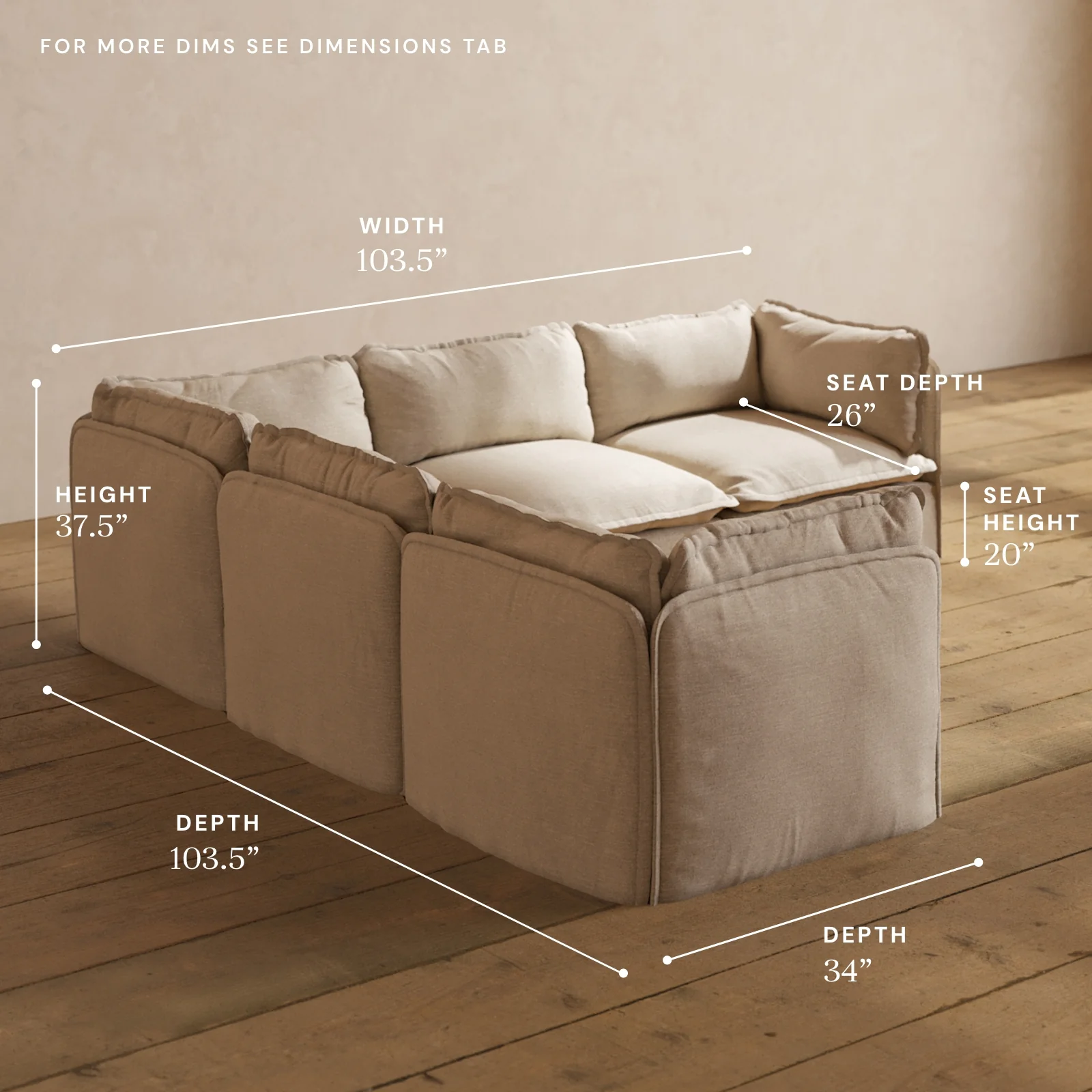 Modular Washable 5-Seater Corner Sectional in Oat | Deluxe+ Seat | Cloud Pillow - Image 5