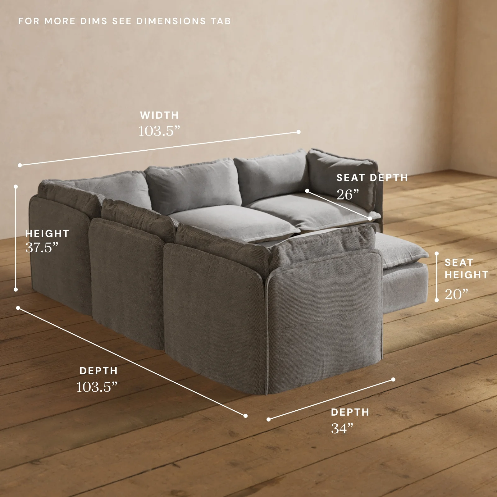 Modular Washable 5-Seater Corner Sectional + Ottoman in Ash | Deluxe+ Seat | Cloud Pillow - Image 5