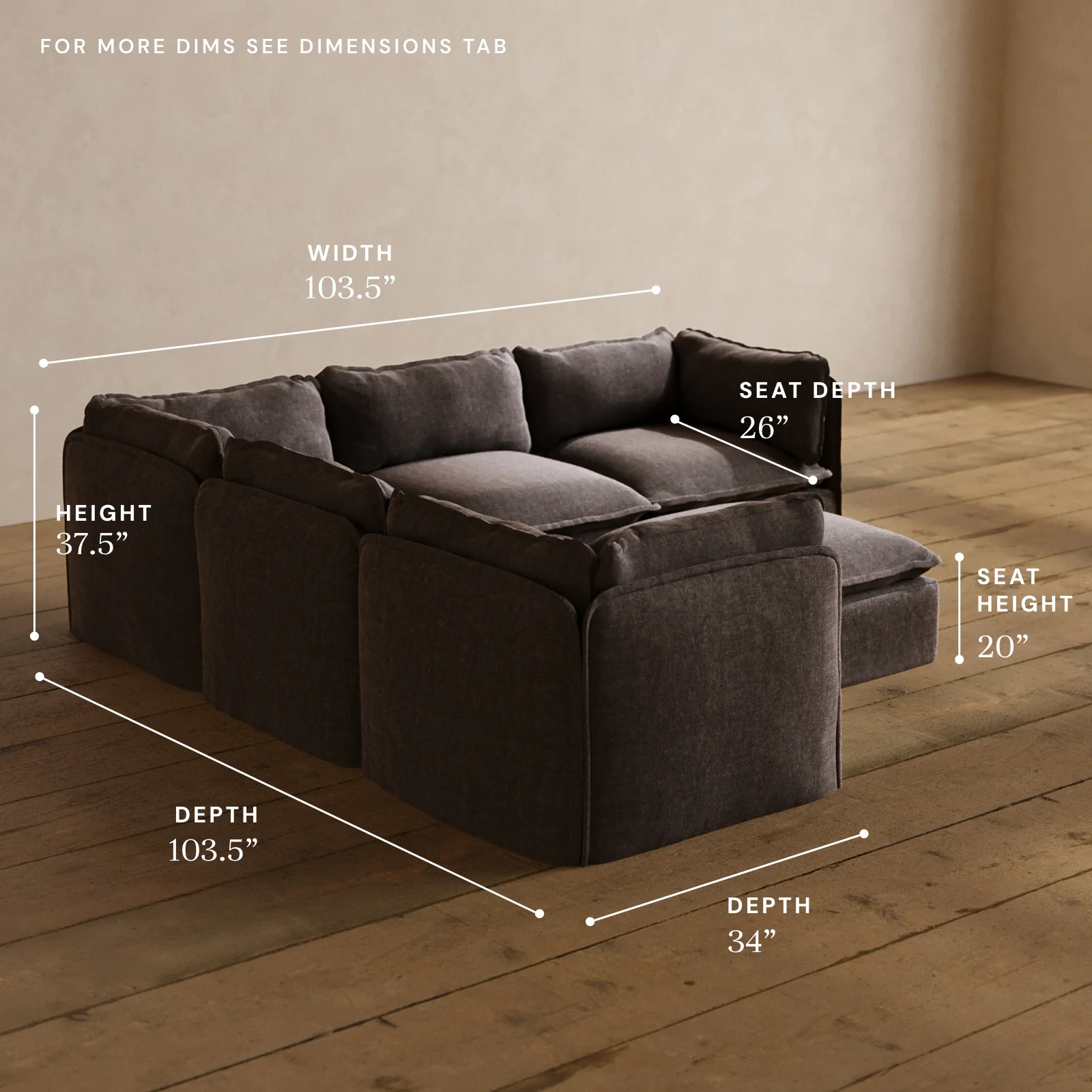 Modular Washable 5-Seater Corner Sectional + Ottoman in Caviar | Memorix+ Seat | Contour Pillow - Image 5