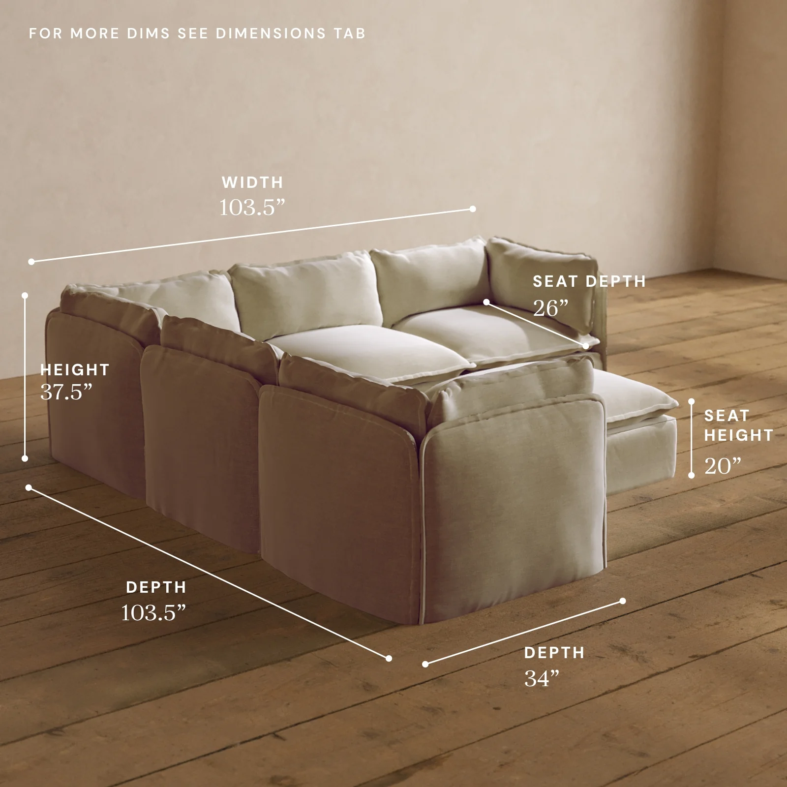 Modular Washable 5-Seater Corner Sectional + Ottoman in Coco | Deluxe+ Seat | Cloud Pillow - Image 5