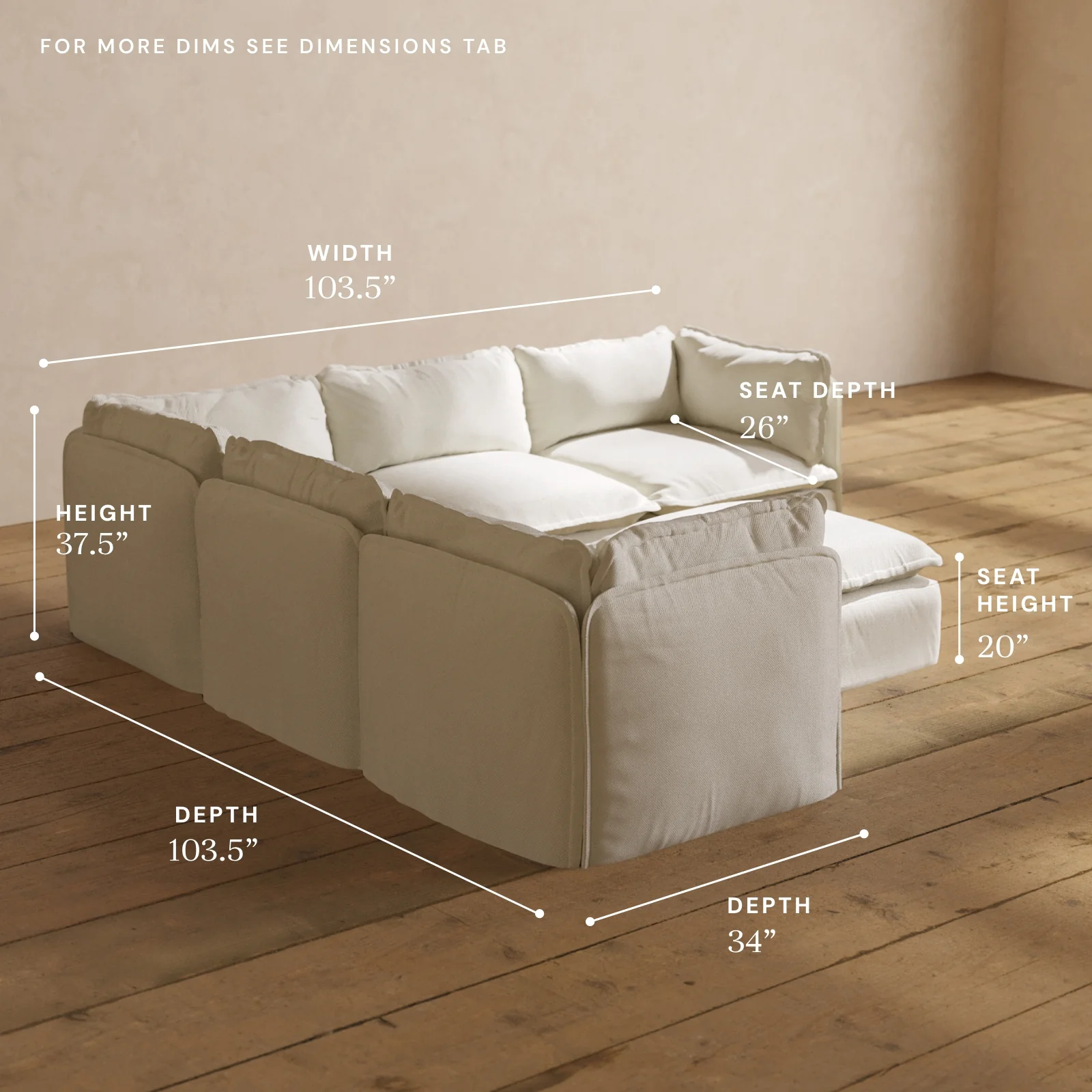 Modular Washable 5-Seater Corner Sectional + Ottoman in Eggshell | Memorix+ Seat | Contour Pillow - Image 5