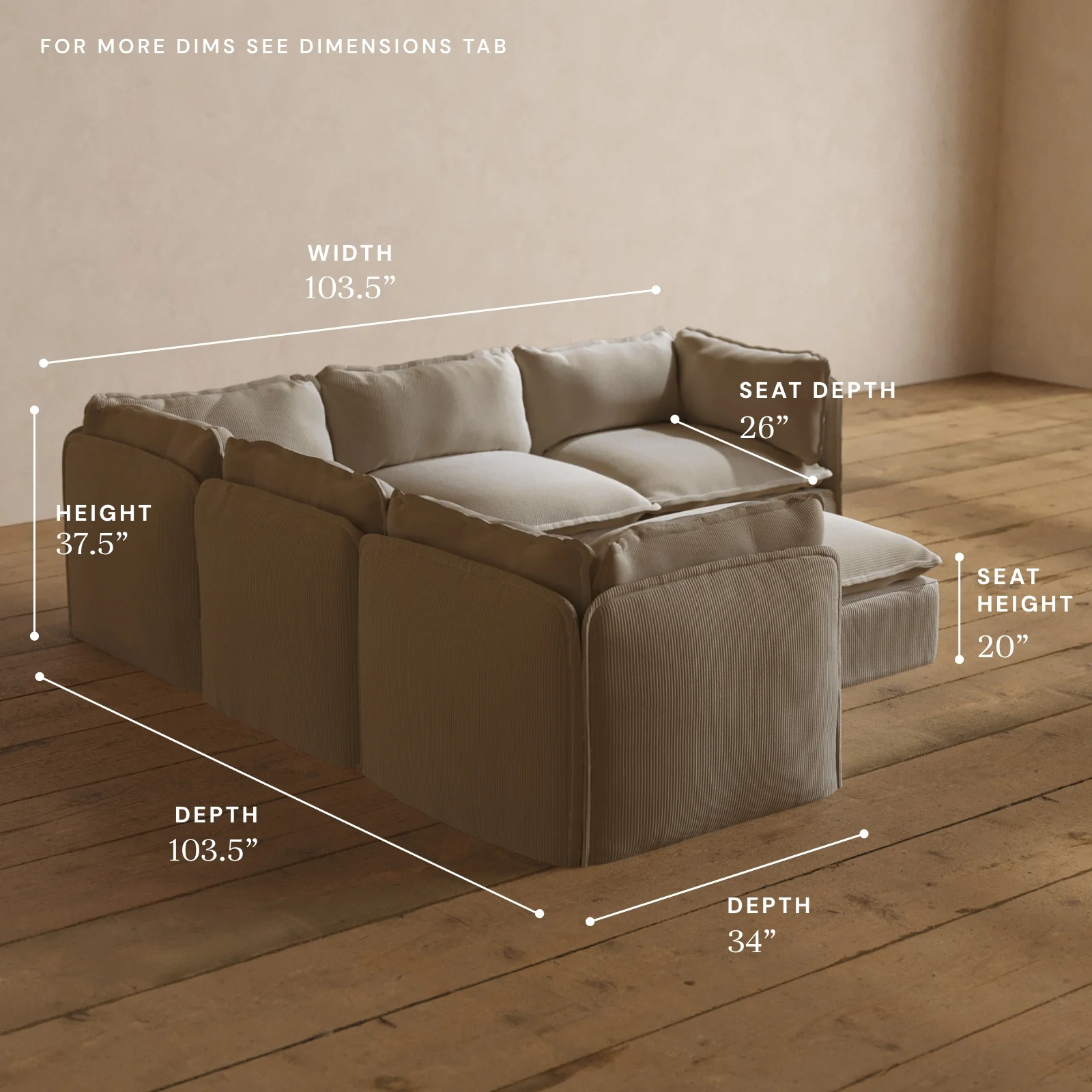 Modular Washable 5-Seater Corner Sectional + Ottoman in Milk | Deluxe+ Seat | Cloud Pillow - Image 5