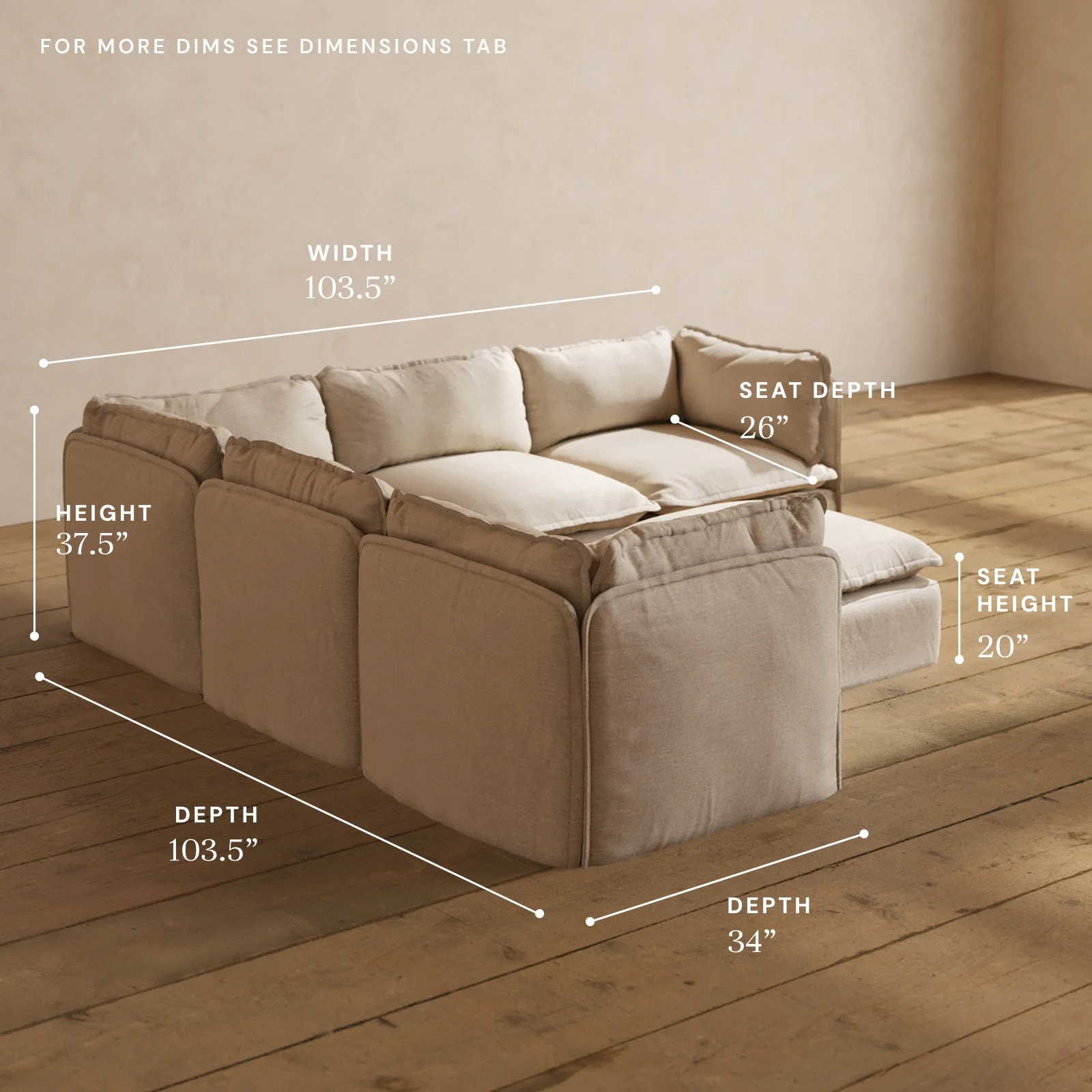 Modular Washable 5-Seater Corner Sectional + Ottoman in Oat | Deluxe+ Seat | Cloud Pillow - Image 5