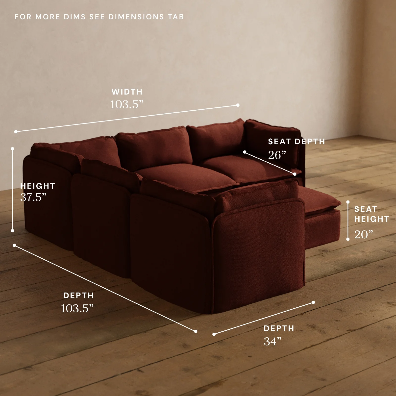 Modular Washable 5-Seater Corner Sectional + Ottoman in Rust | Memorix+ Seat | Contour Pillow - Image 5