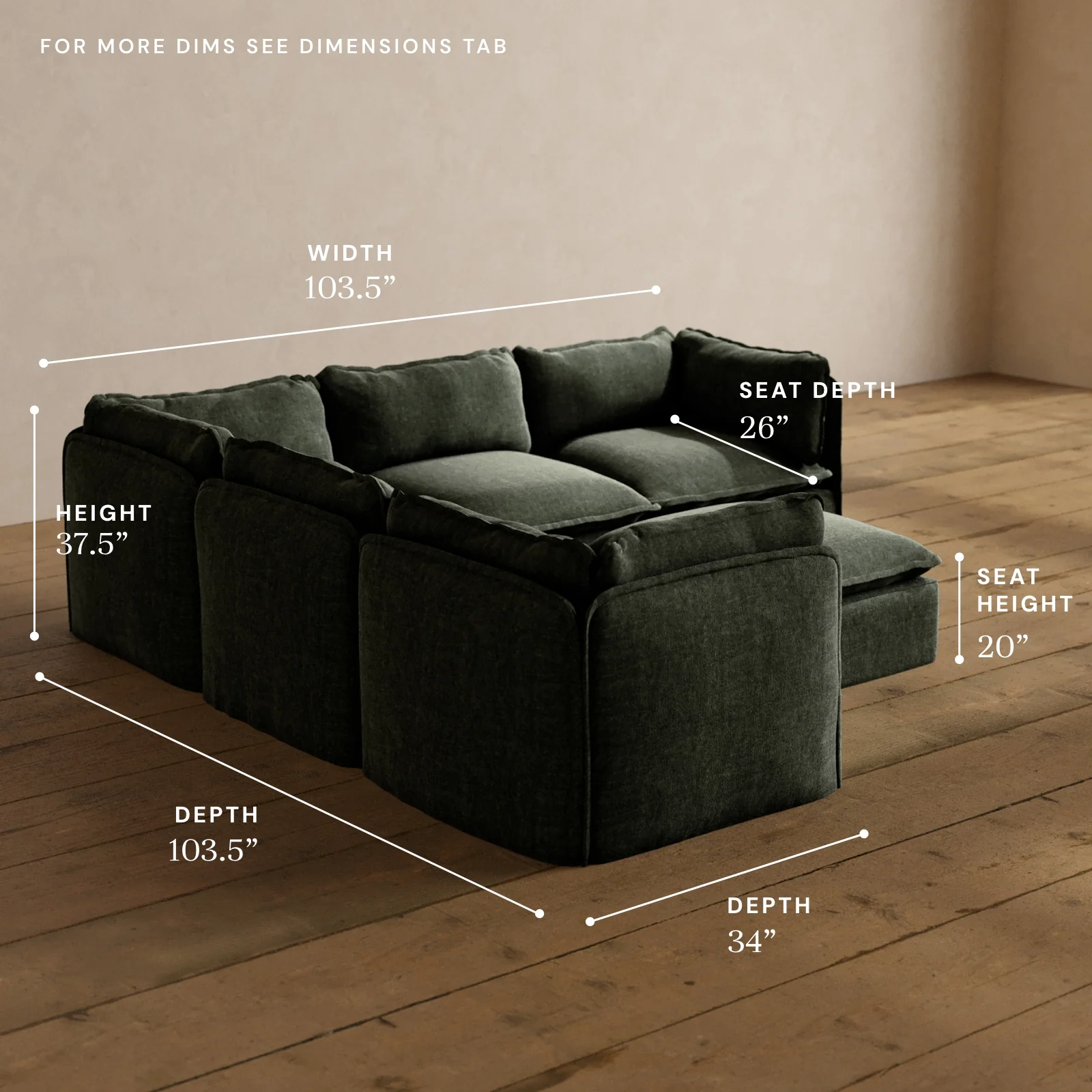 Modular Washable 5-Seater Corner Sectional + Ottoman in Willow | Memorix+ Seat | Contour Pillow - Image 5