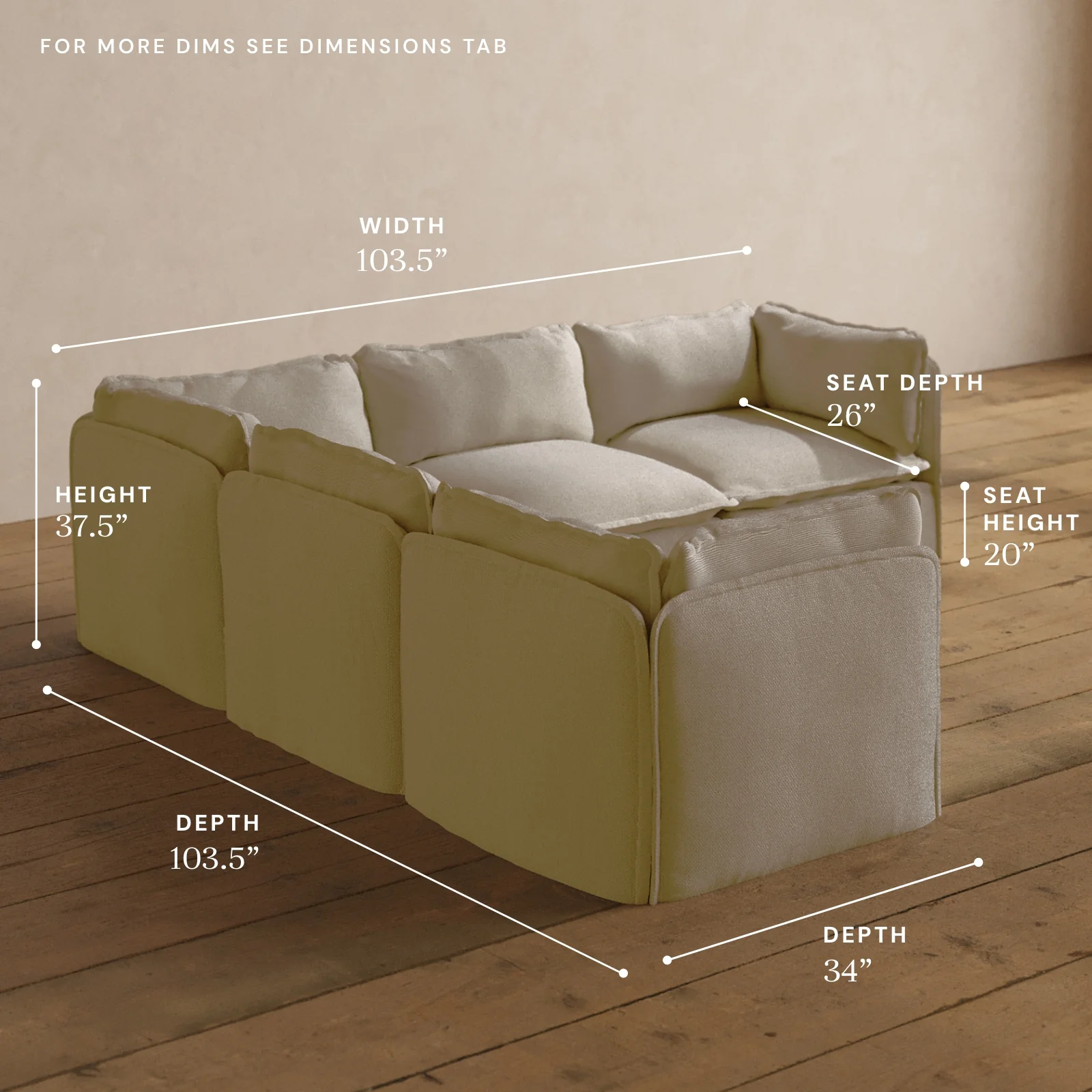Modular Washable 5-Seater Corner Sectional in Powder | Deluxe+ Seat | Cloud Pillow - Image 5