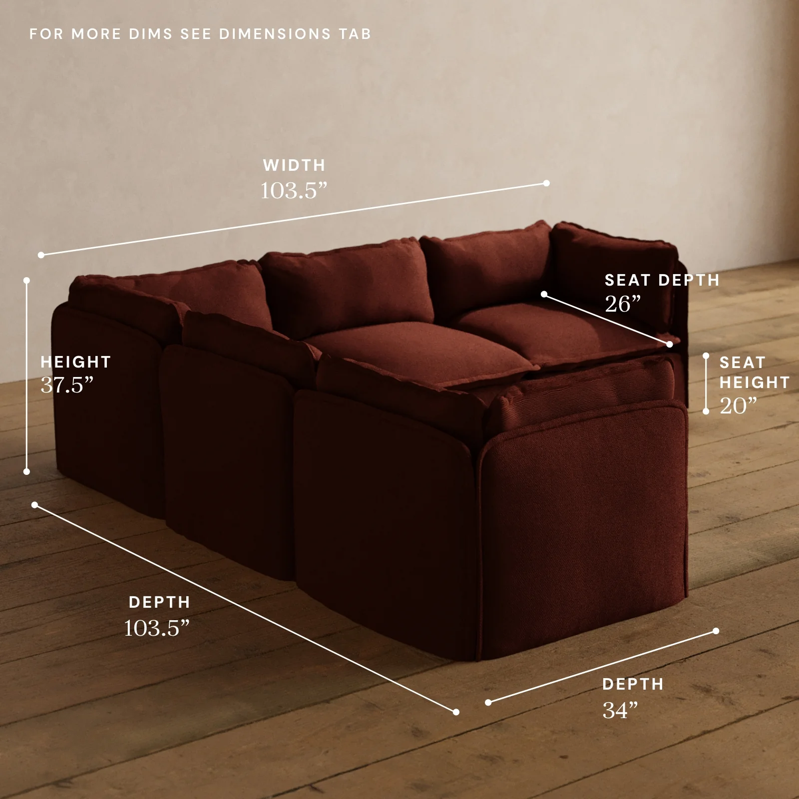 Modular Washable 5-Seater Corner Sectional in Rust | Memorix+ Seat | Contour Pillow - Image 5