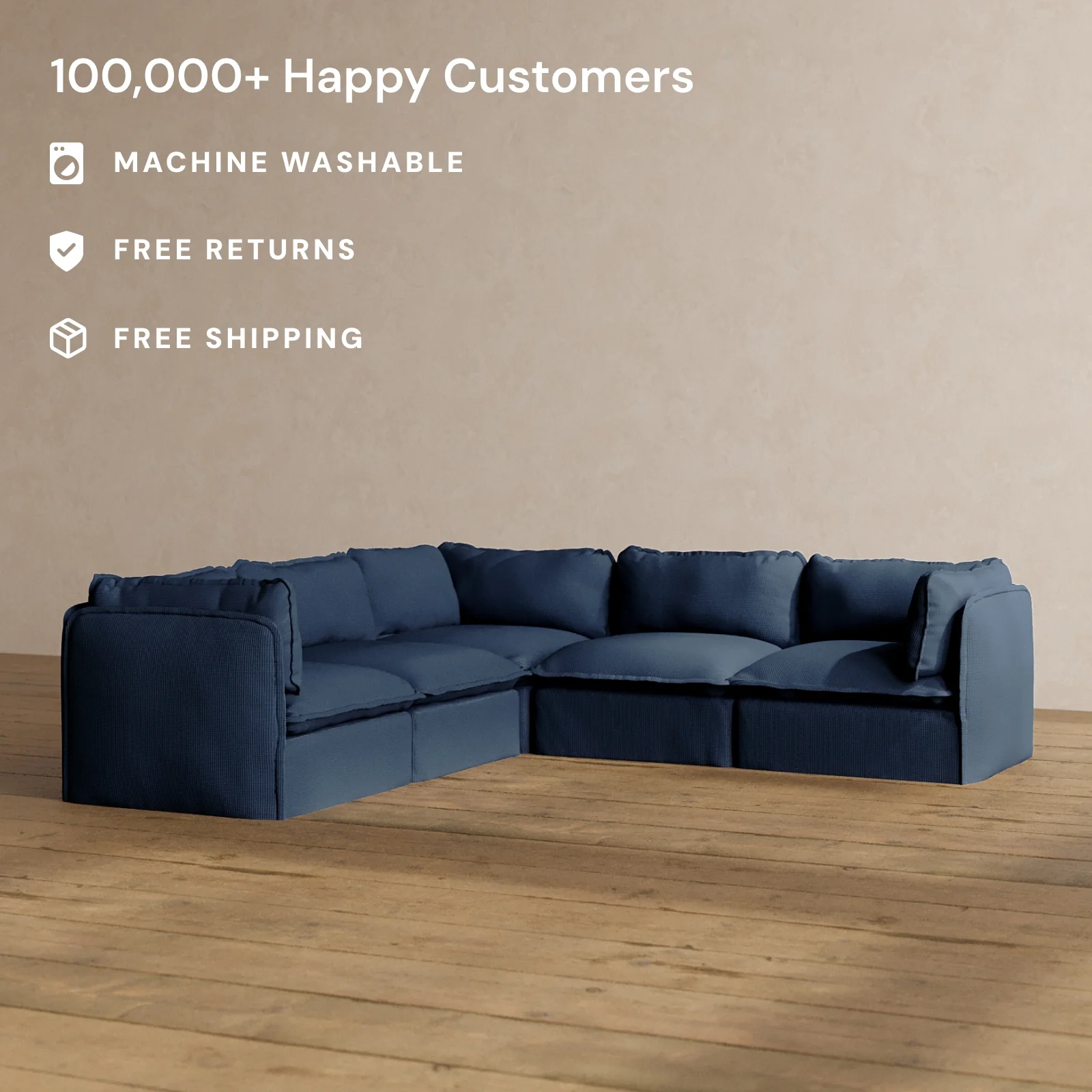 Modular Washable 5-Seater Corner Sectional in Sumi | Memorix+ Seat | Contour Pillow - Image 2