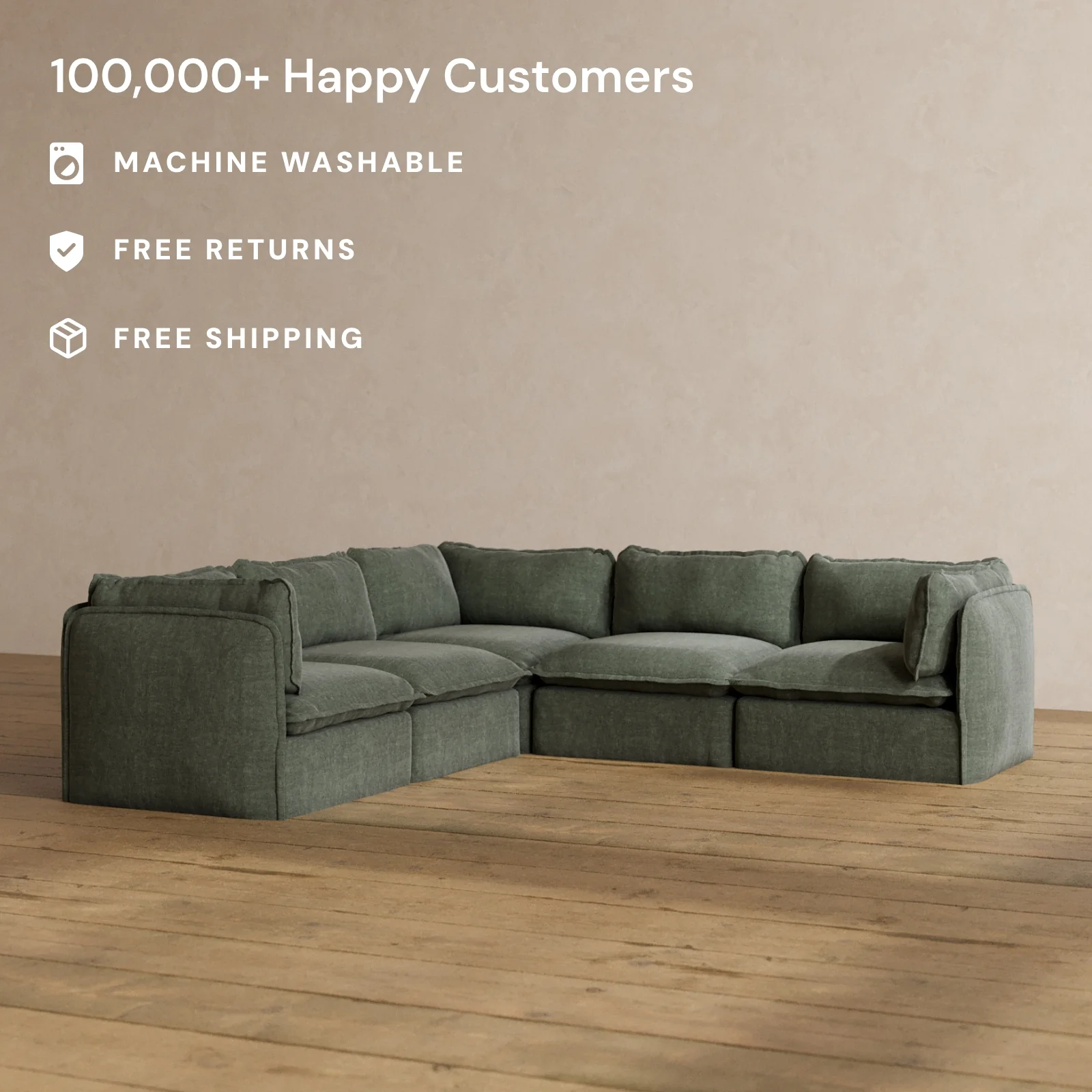 Modular Washable 5-Seater Corner Sectional in Willow | Memorix+ Seat | Contour Pillow - Image 2