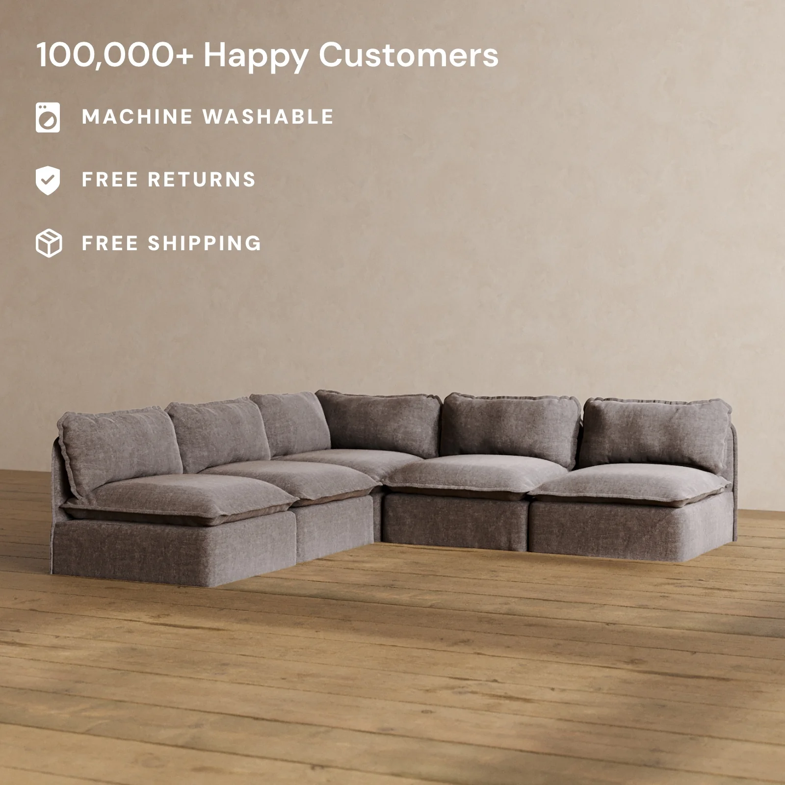 Modular Washable 5-Seater Open-Ends Corner Sectional in Caviar | Memorix+ Seat | Contour Pillow - Image 2