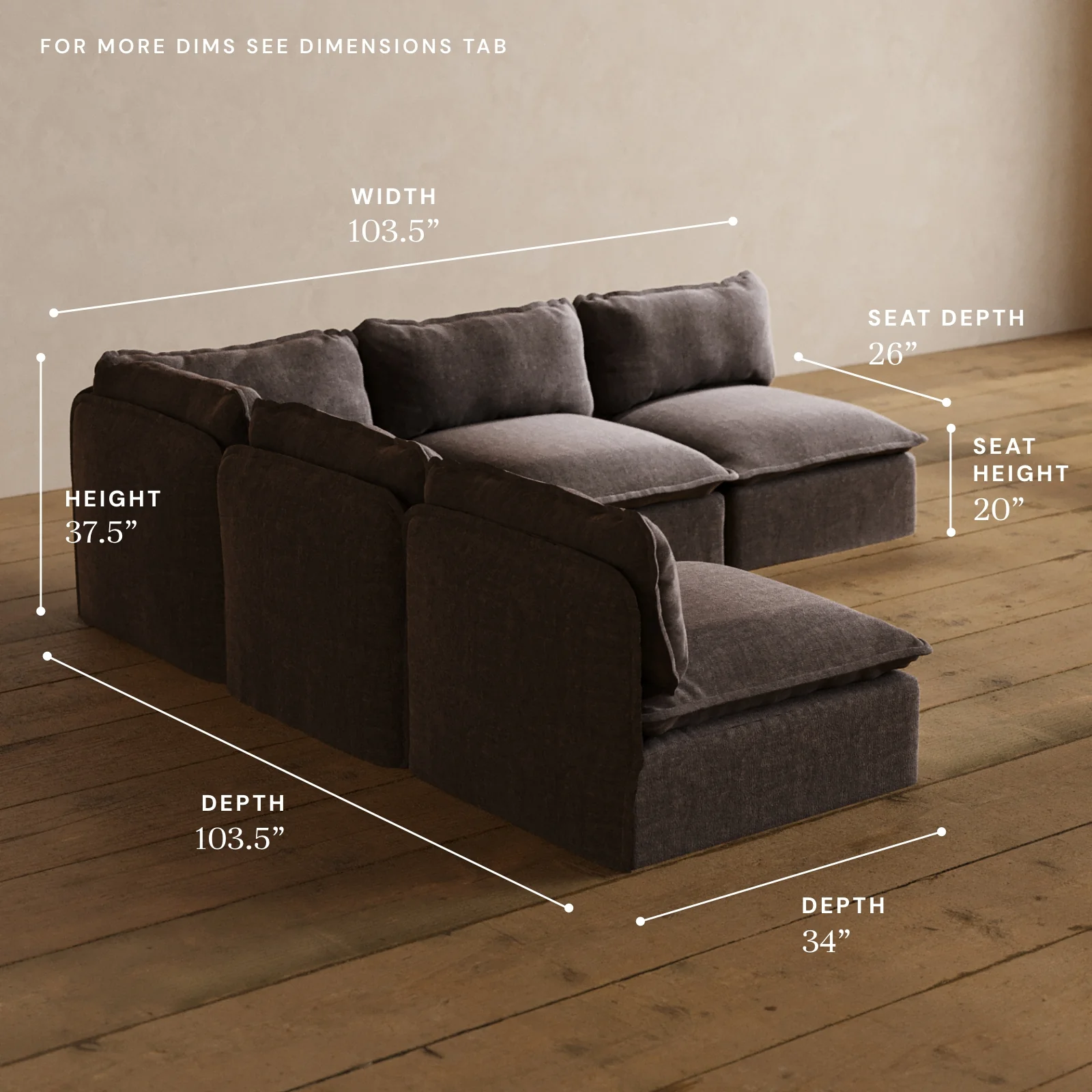 Modular Washable 5-Seater Open-Ends Corner Sectional in Caviar | Memorix+ Seat | Contour Pillow - Image 5