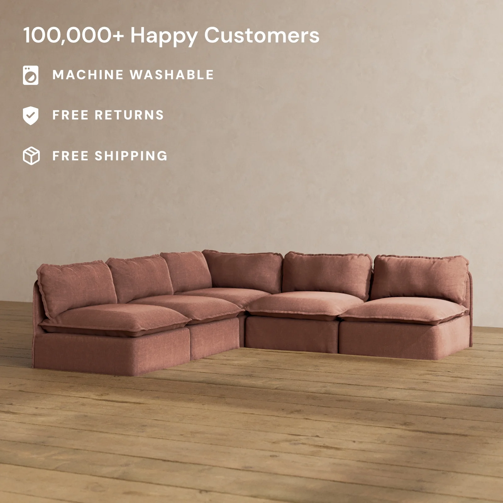 Modular Washable 5-Seater Open-Ends Corner Sectional in Chestnut | Memorix+ Seat | Contour Pillow - Image 2