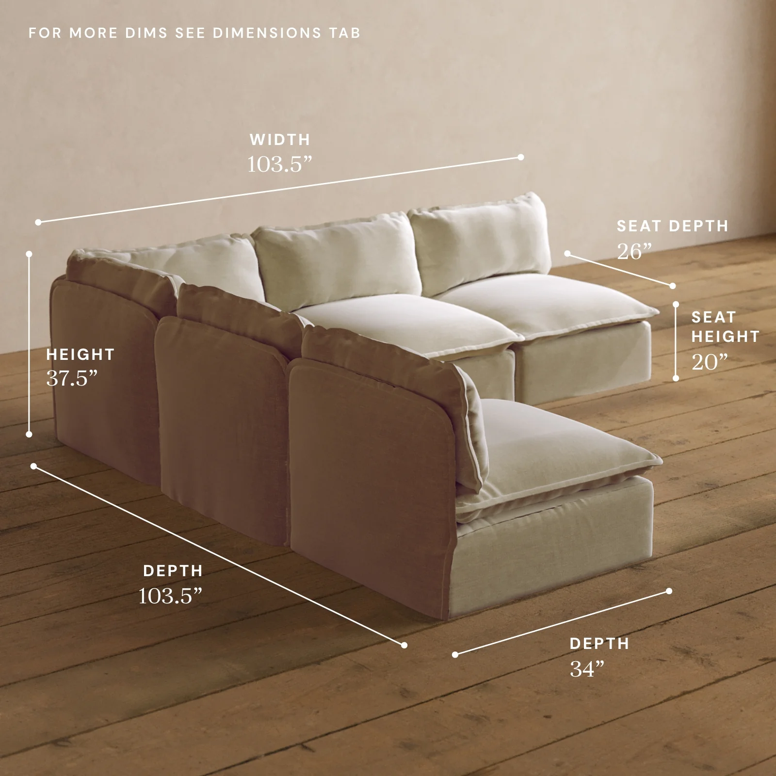 Modular Washable 5-Seater Open-Ends Corner Sectional in Coco | Memorix+ Seat | Contour Pillow - Image 5