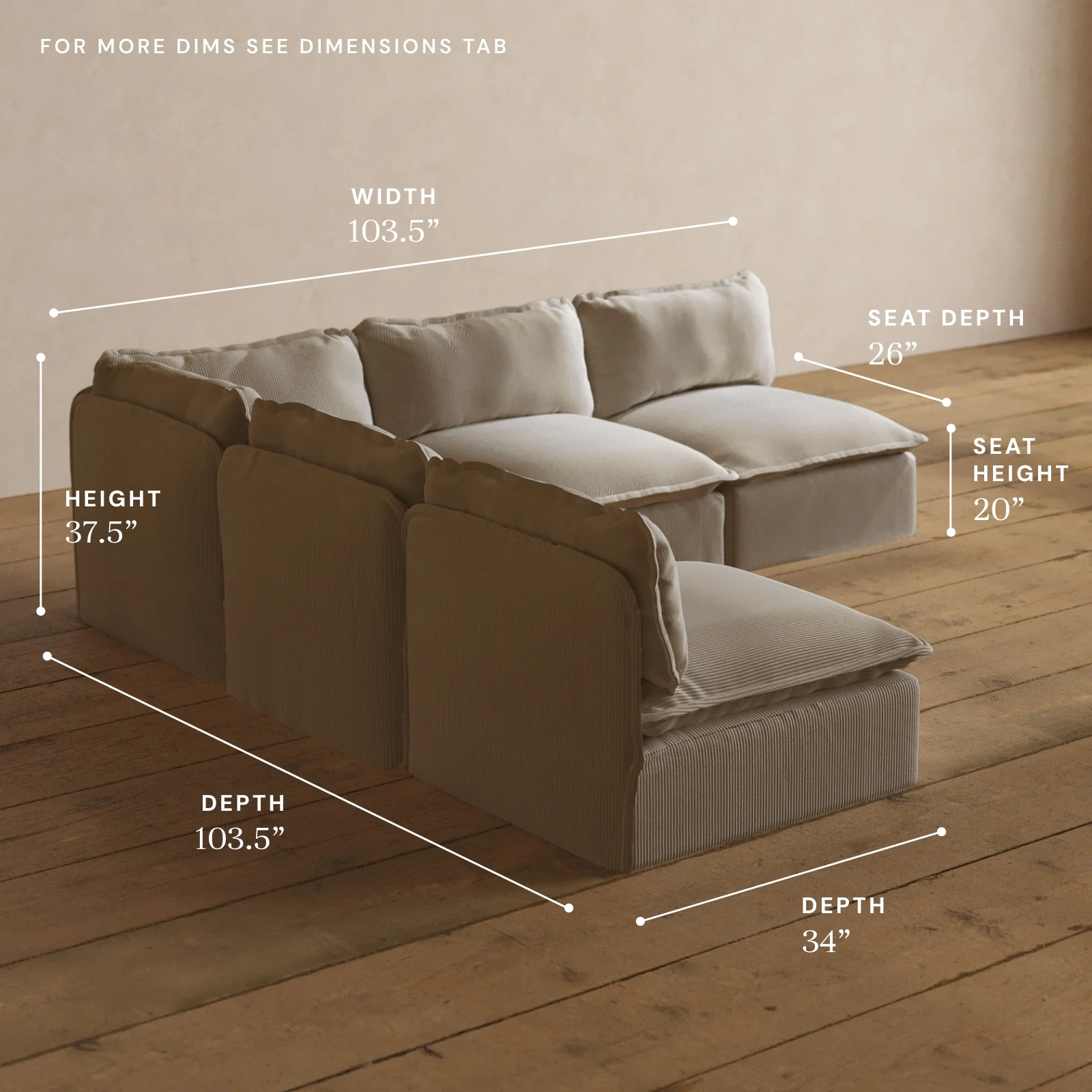 Modular Washable 5-Seater Open-Ends Corner Sectional in Milk | Deluxe+ Seat | Cloud Pillow - Image 5