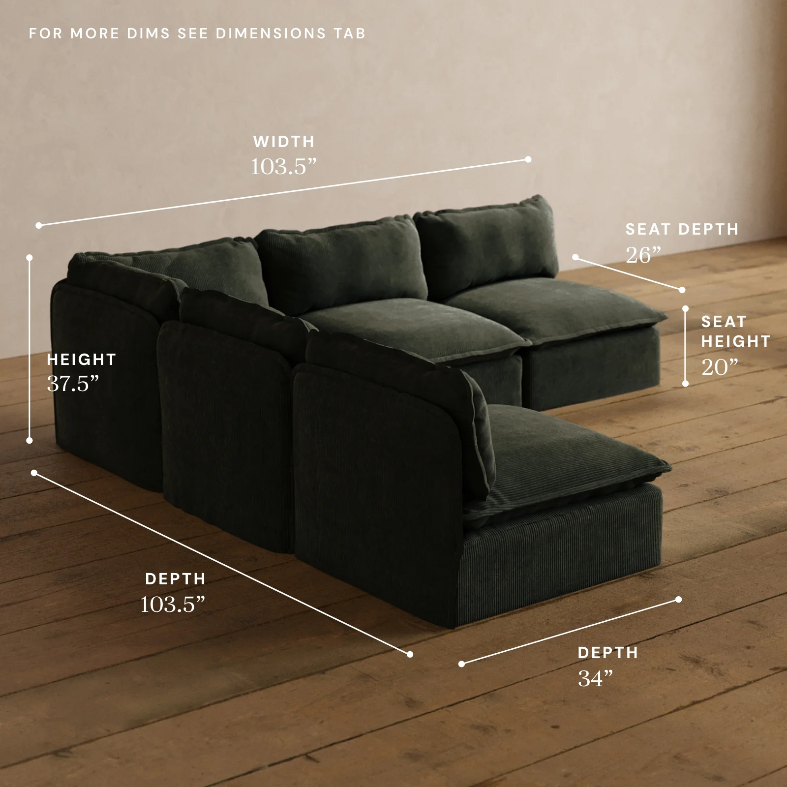 Modular Washable 5-Seater Open-Ends Corner Sectional in Olivine | Deluxe+ Seat | Cloud Pillow - Image 5