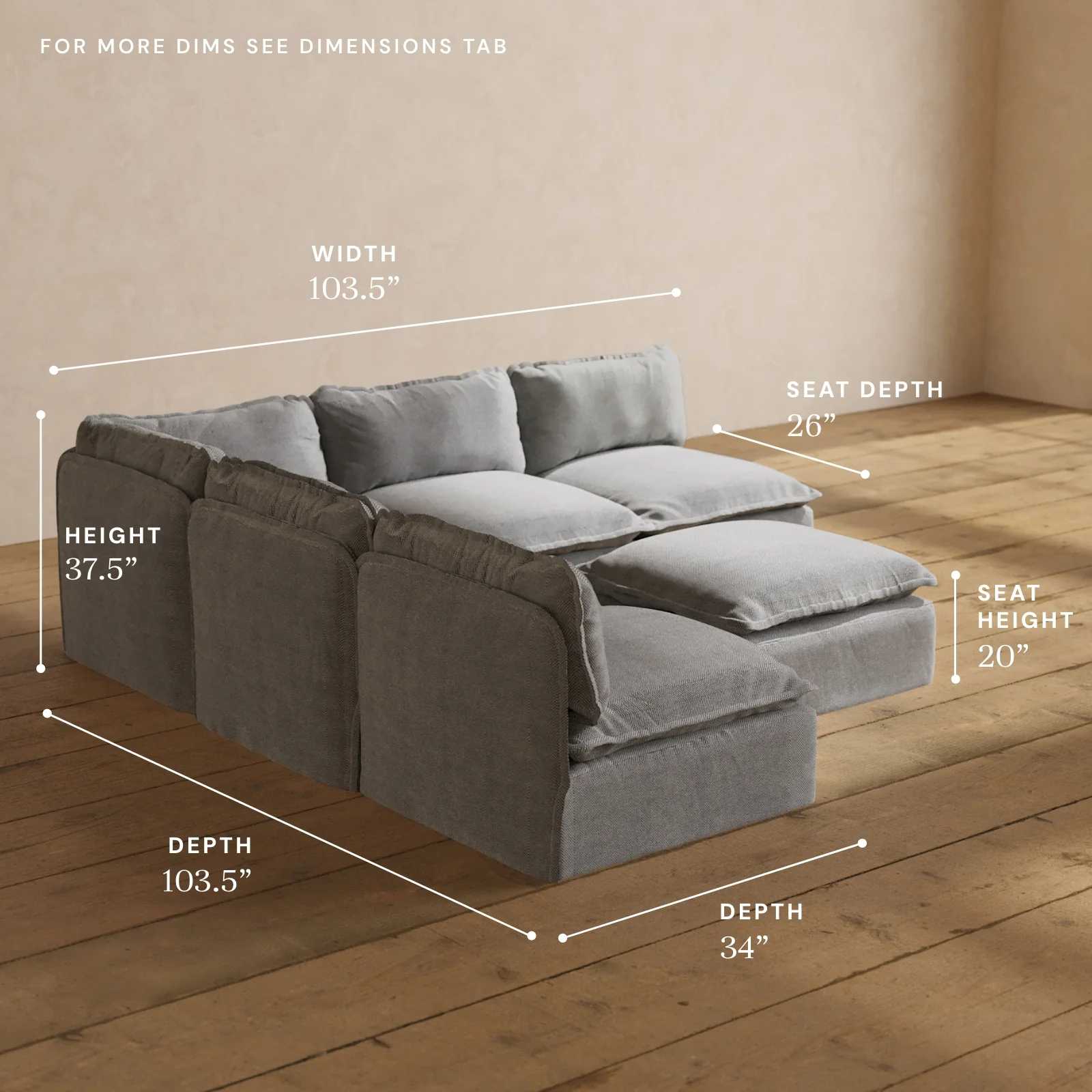 Modular Washable 5-Seater Open-Ends Corner Sectional + Ottoman in Ash | Memorix+ Seat | Contour Pillow - Image 5