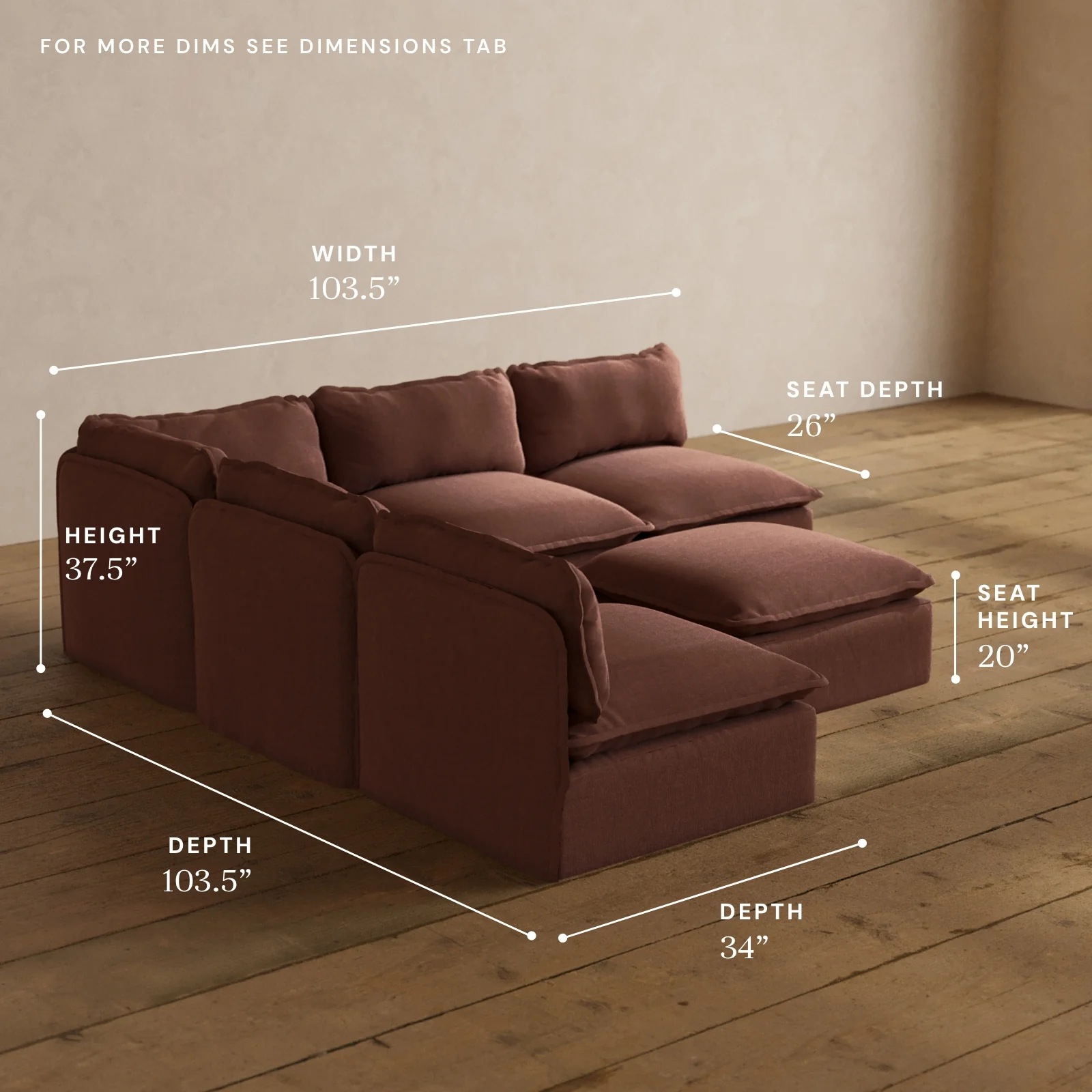 Modular Washable 5-Seater Open-Ends Corner Sectional + Ottoman in Chestnut | Memorix+ Seat | Contour Pillow - Image 5