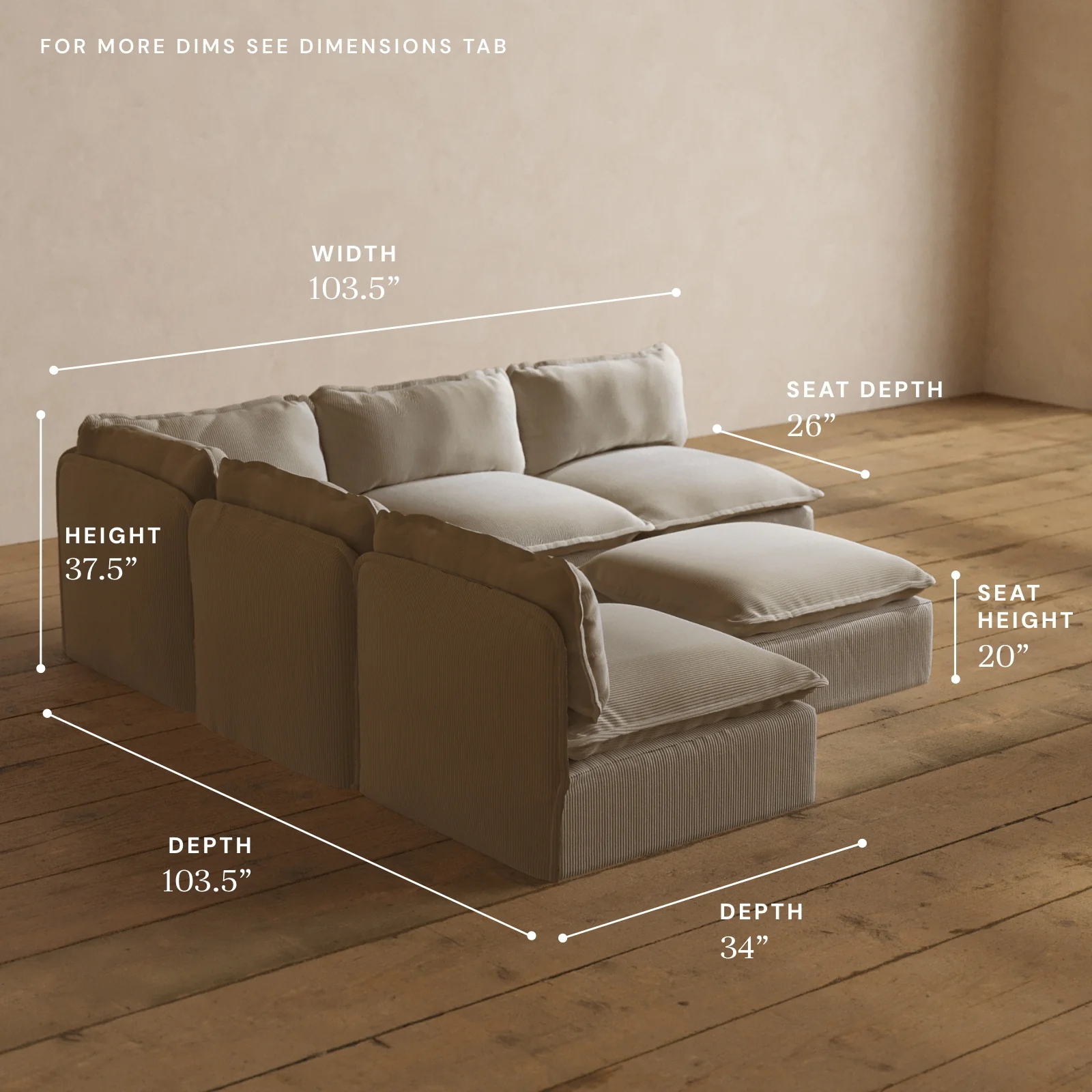 Modular Washable 5-Seater Open-Ends Corner Sectional + Ottoman in Milk | Memorix+ Seat | Contour Pillow - Image 5