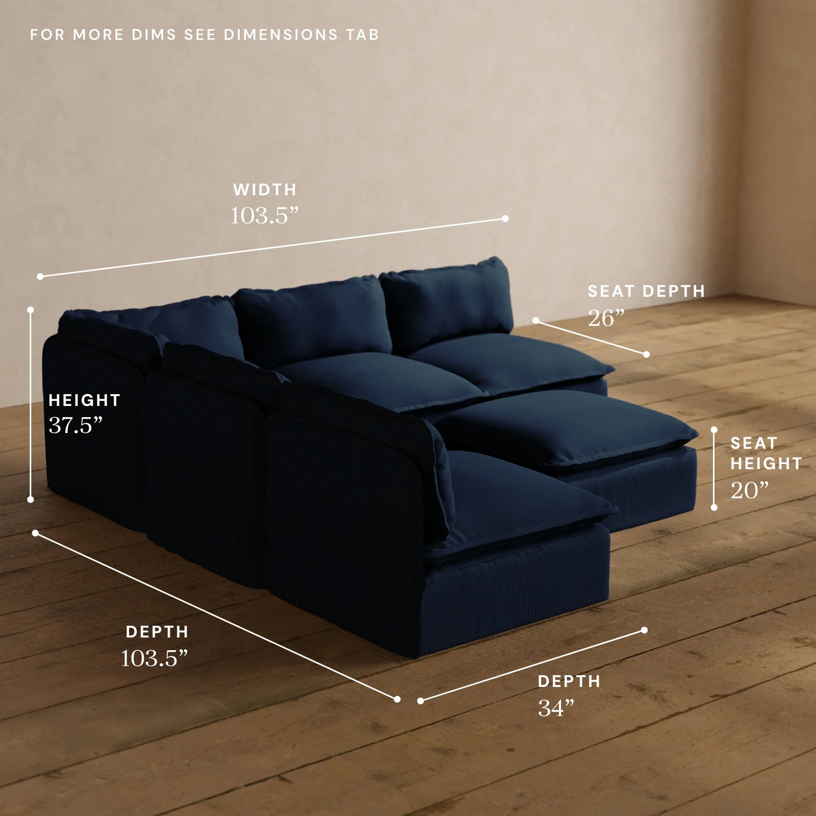 Modular Washable 5-Seater Open-Ends Corner Sectional + Ottoman in Sumi | Deluxe+ Seat | Cloud Pillow - Image 5