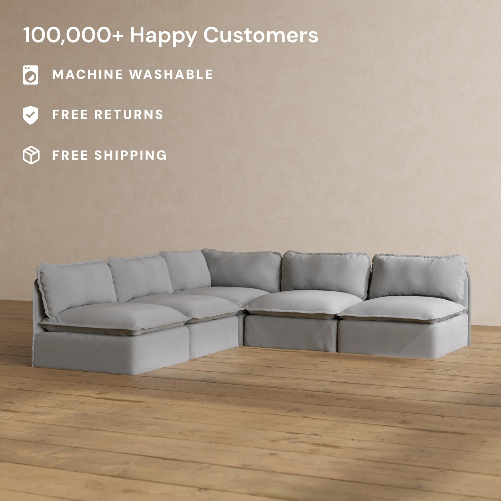 Modular Washable 5-Seater Open-Ends Corner Sectional in Pumice | Memorix+ Seat | Contour Pillow - Image 2