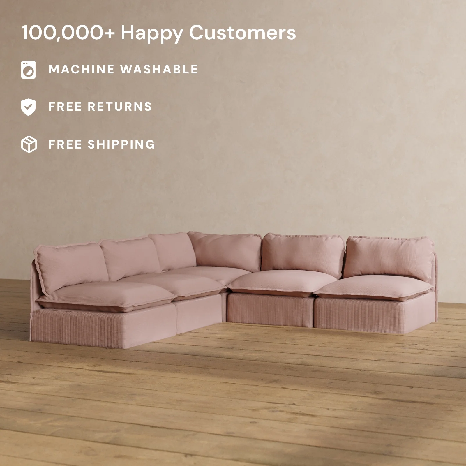 Modular Washable 5-Seater Open-Ends Corner Sectional in Sakura | Memorix+ Seat | Contour Pillow - Image 2