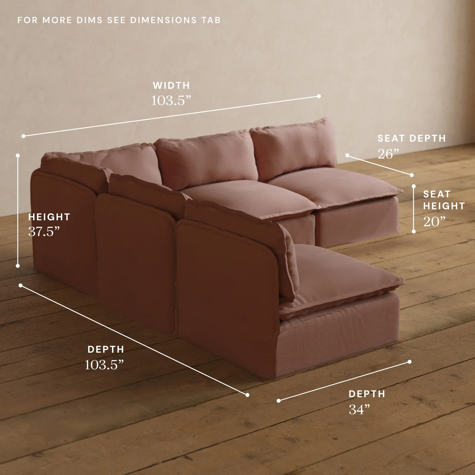 Modular Washable 5-Seater Open-Ends Corner Sectional in Sakura | Memorix+ Seat | Contour Pillow - Image 5