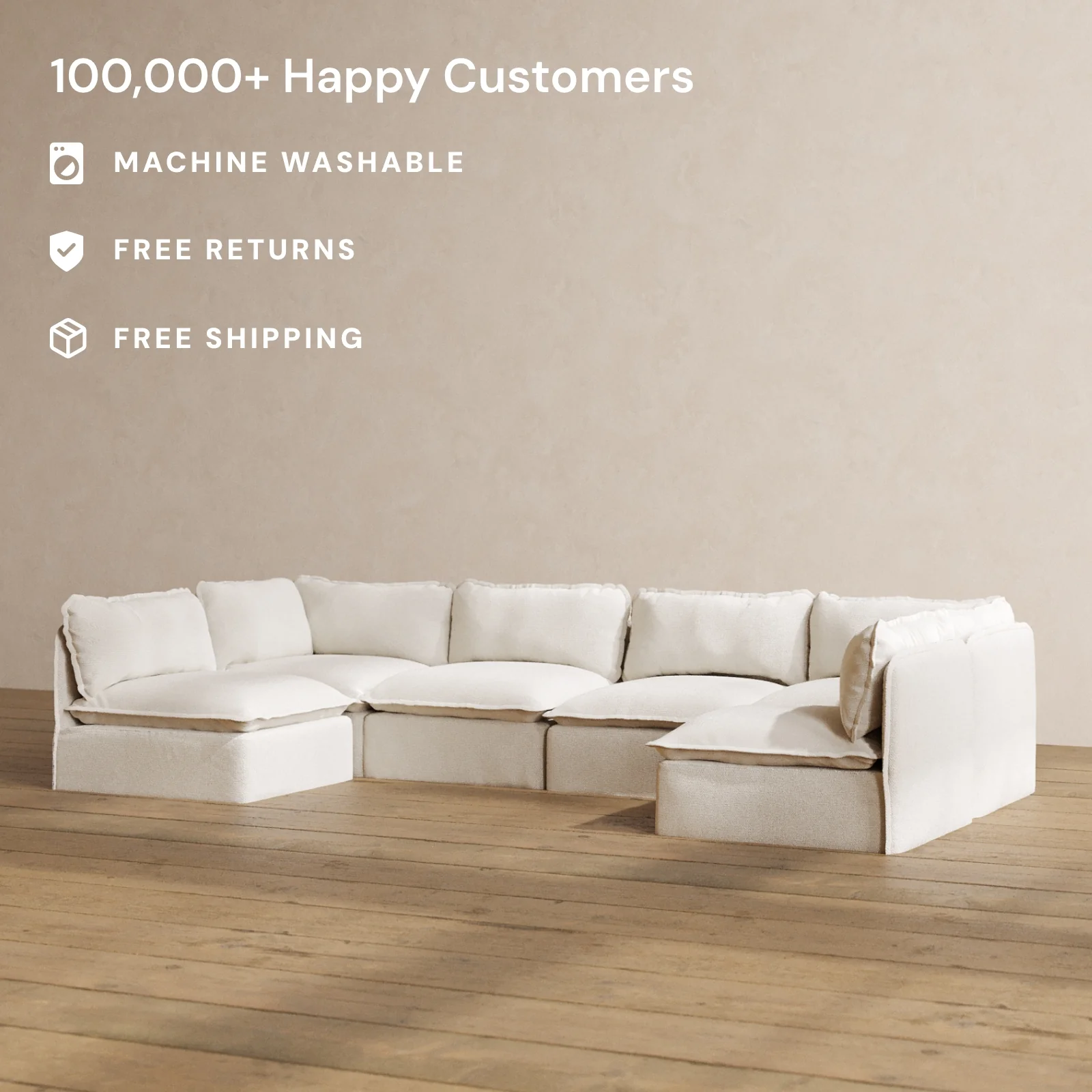Modular Washable 6-Seater Open-Ends U-Sectional in Powder | Memorix+ Seat | Contour Pillow - Image 2