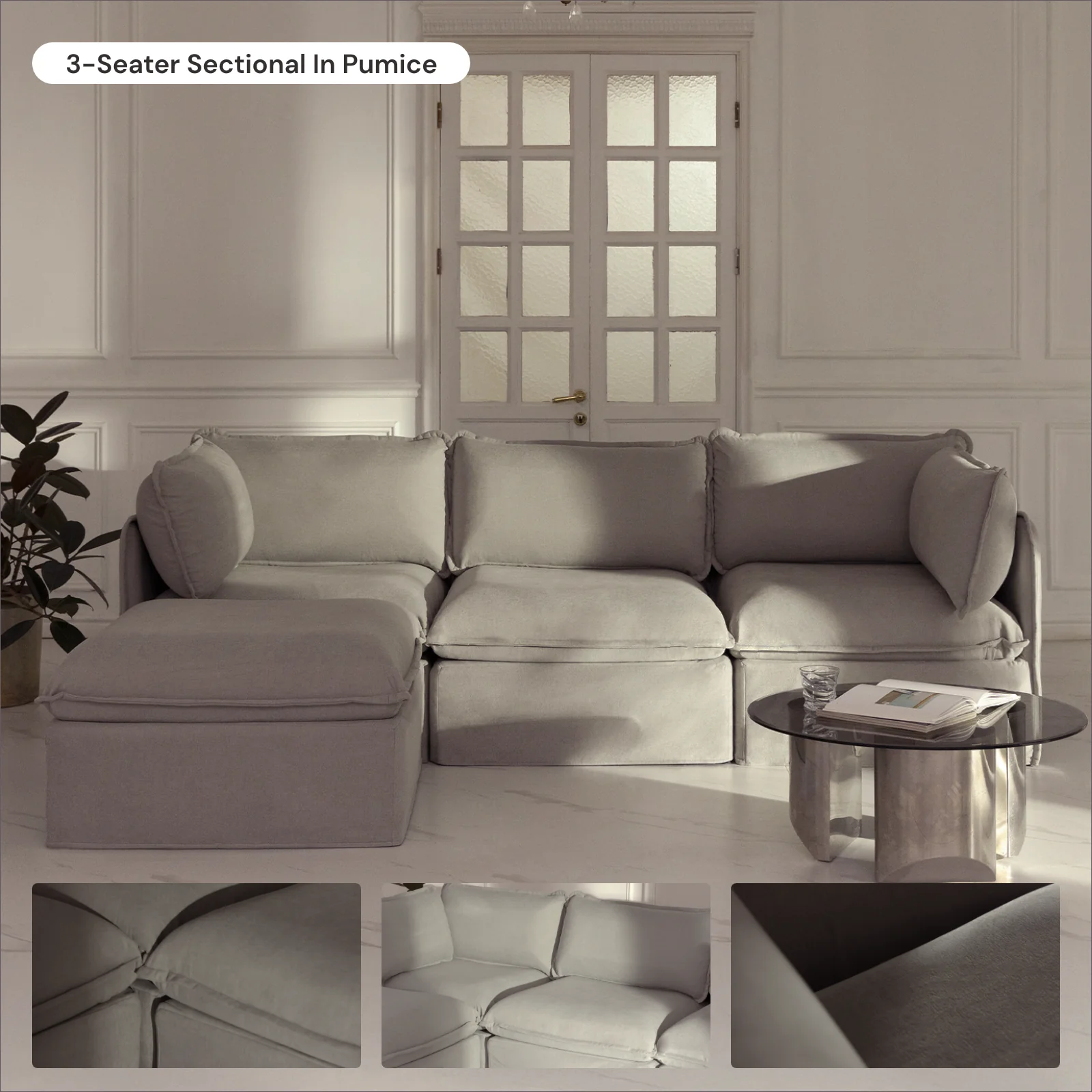 Modular Washable 6-Seater Open-Ends U-Sectional in Pumice | Memorix+ Seat | Contour Pillow - Image 7